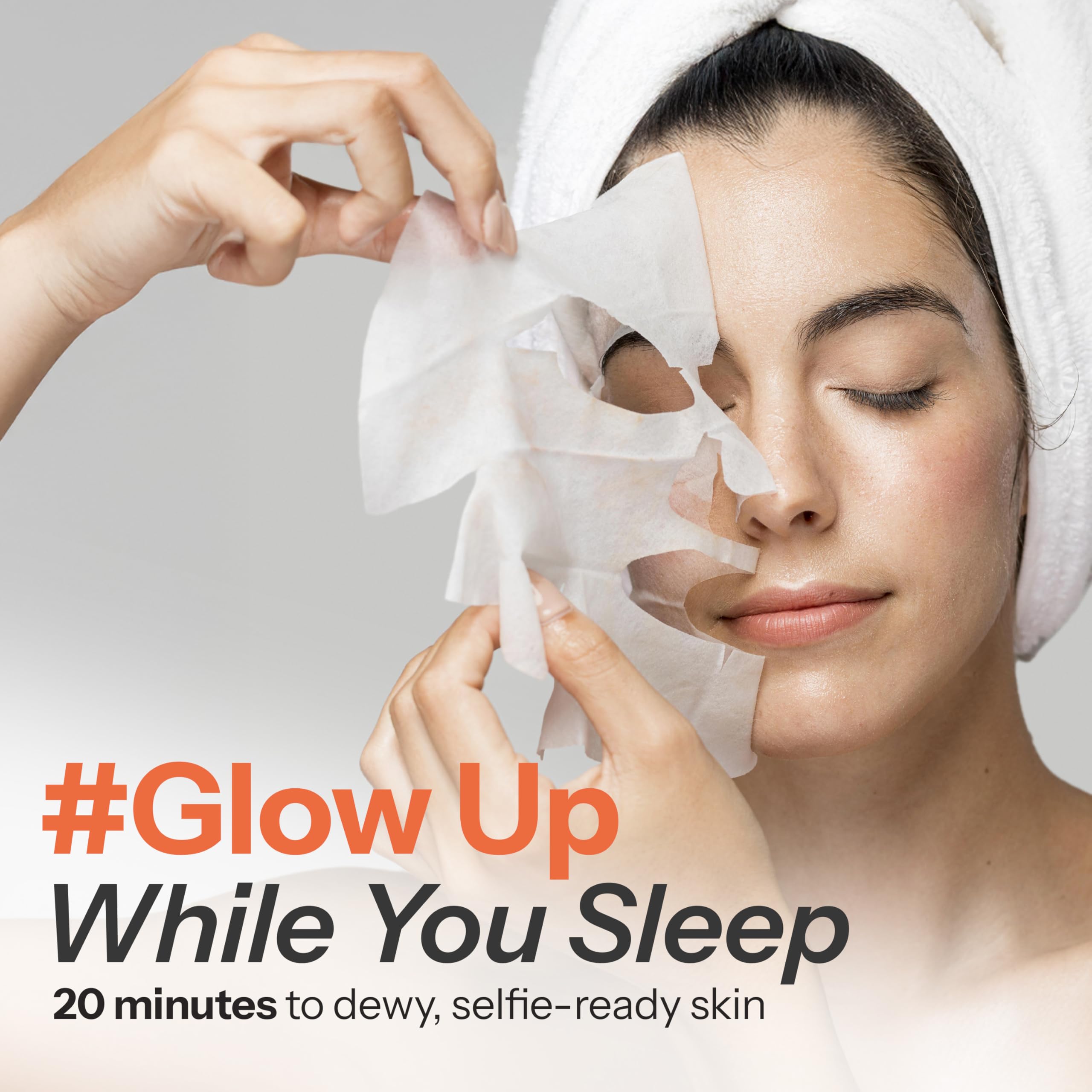 Closeup of Skin 2.0 Vitamin C and Collagen sheet mask on skin