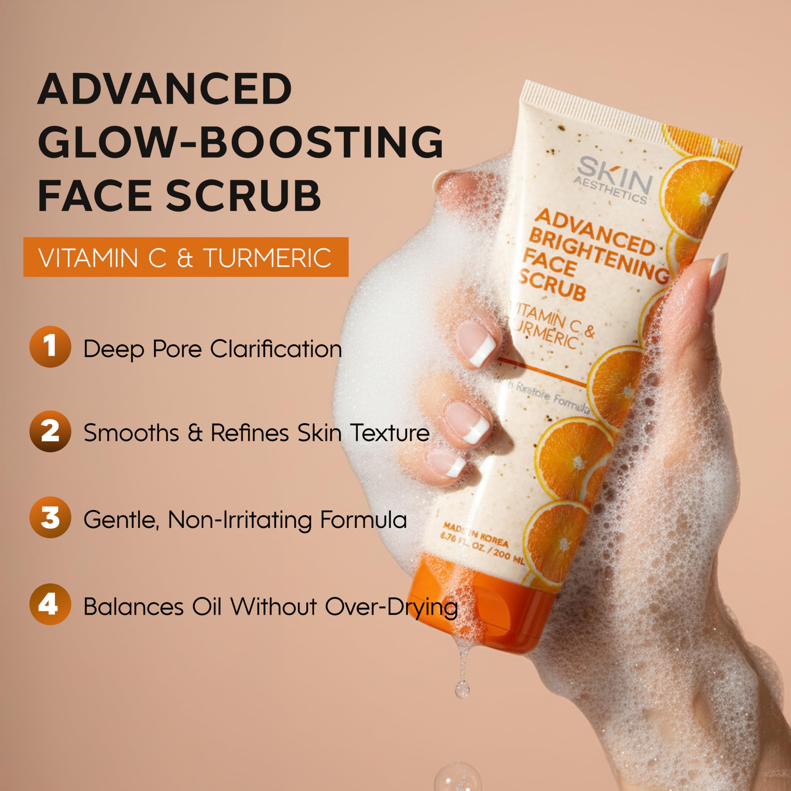 Close-up of Skin Aesthetics scrub texture highlighting creamy formula and antioxidant support.