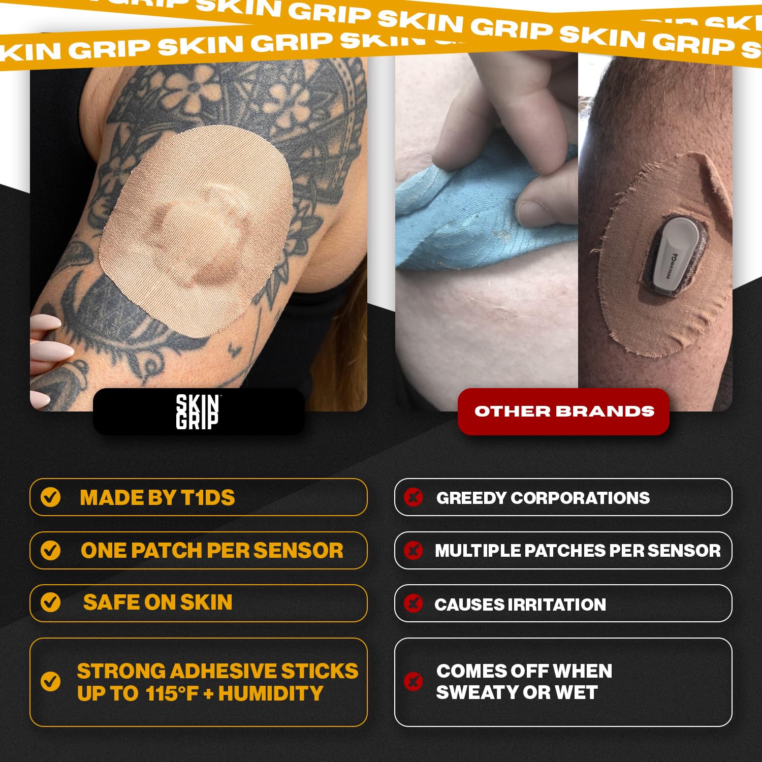 Skin Grip CGM patch works with barrier prep for stronger adhesion.
