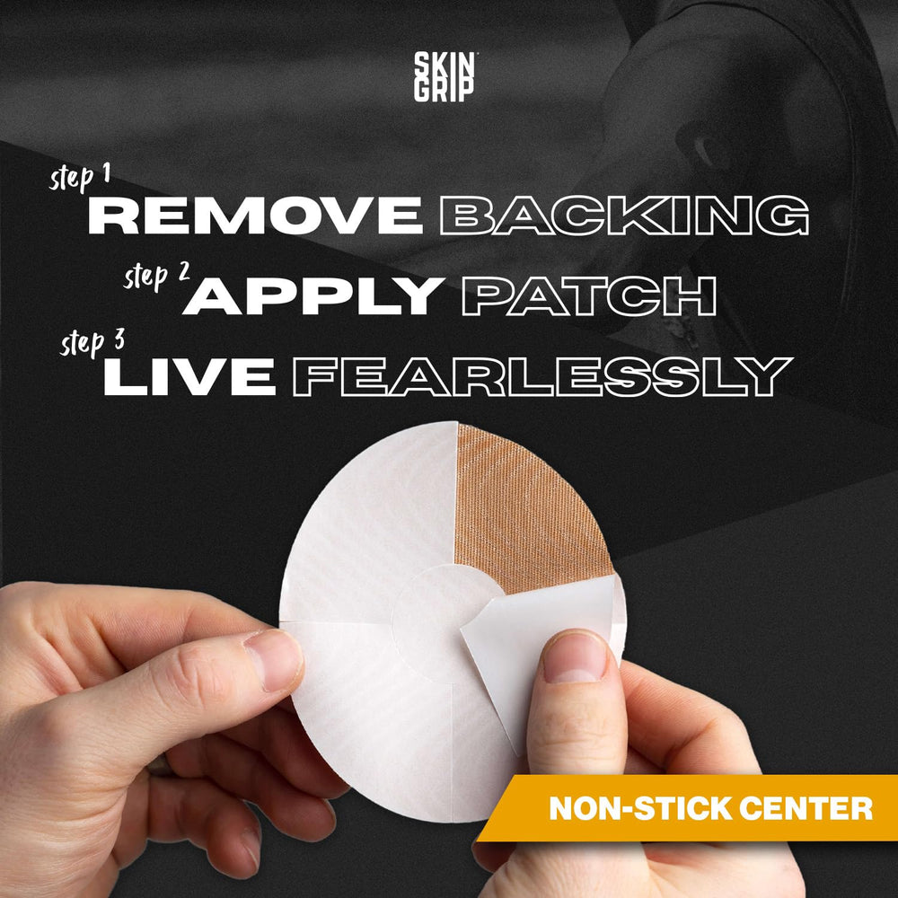 Tan Skin Grip patch blends with skin tone for discreet wear.