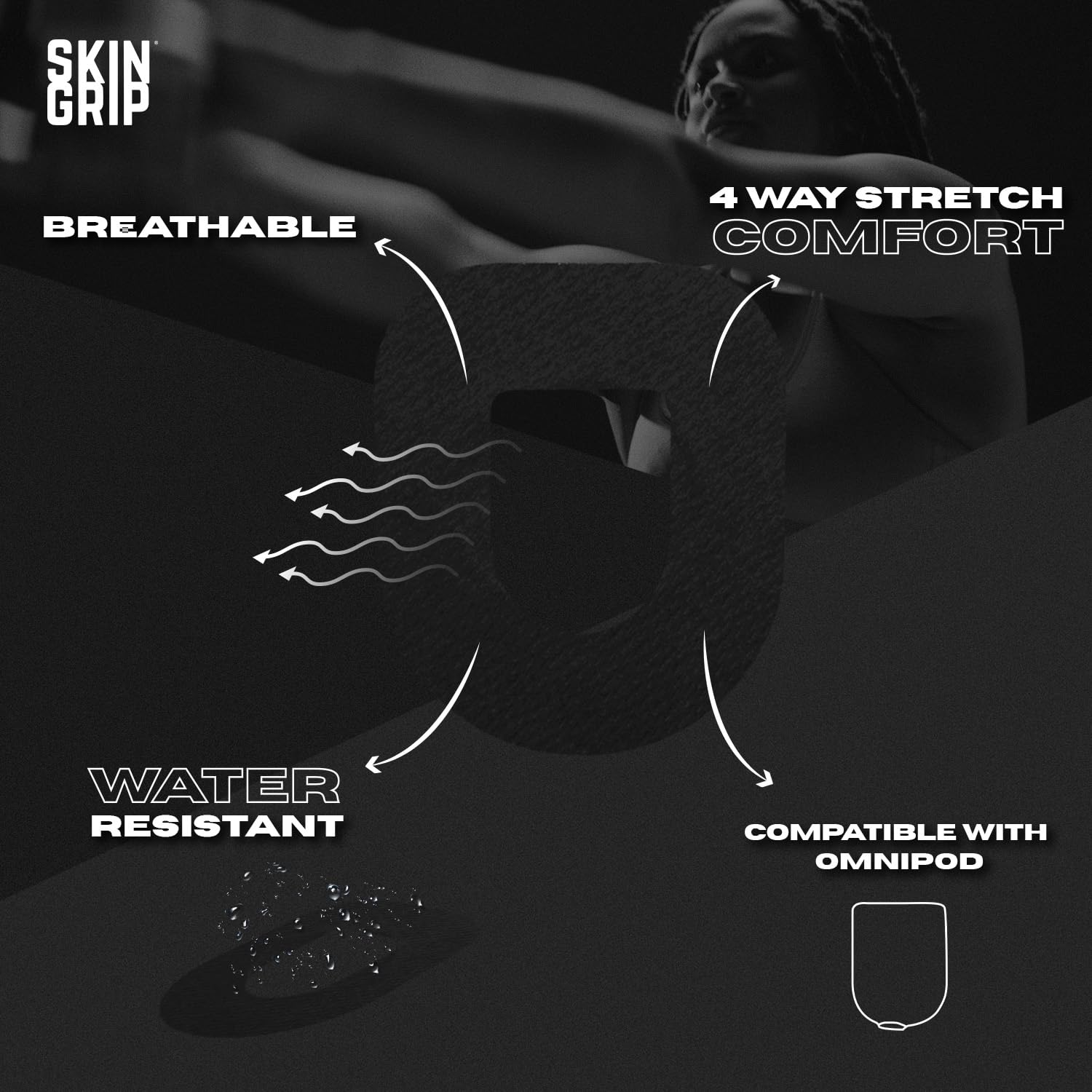 Skin Grip patch compatible with Omnipod Dash shown on arm