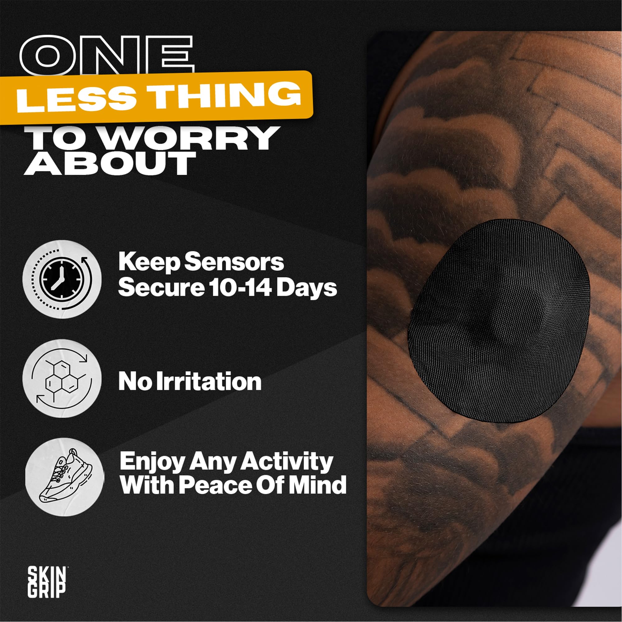 Skin Grip sweatproof patch staying on during workouts on the forearm