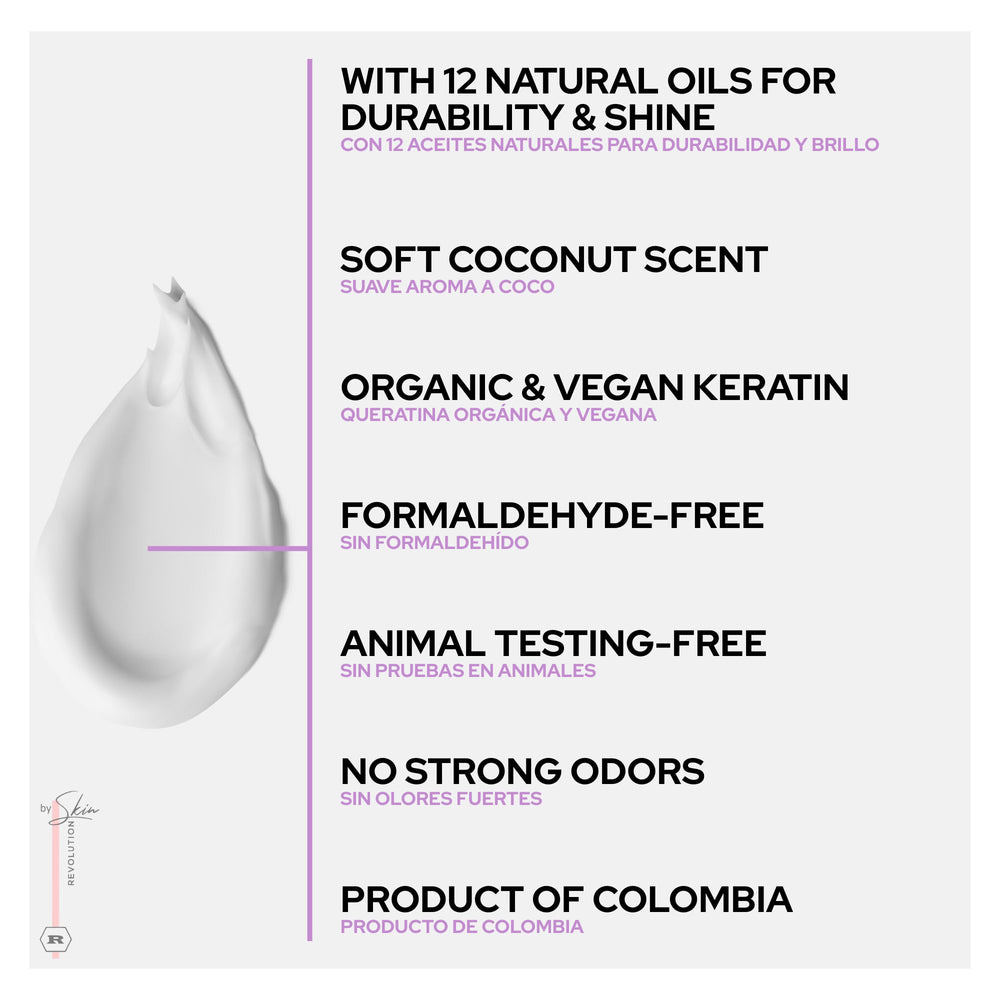 Skin Revolution organic keratin packaging emphasizing natural formula.