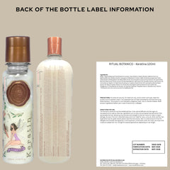Skin Revolution Ritual Botánico Keratin label close-up highlighting vegan, organic formula.