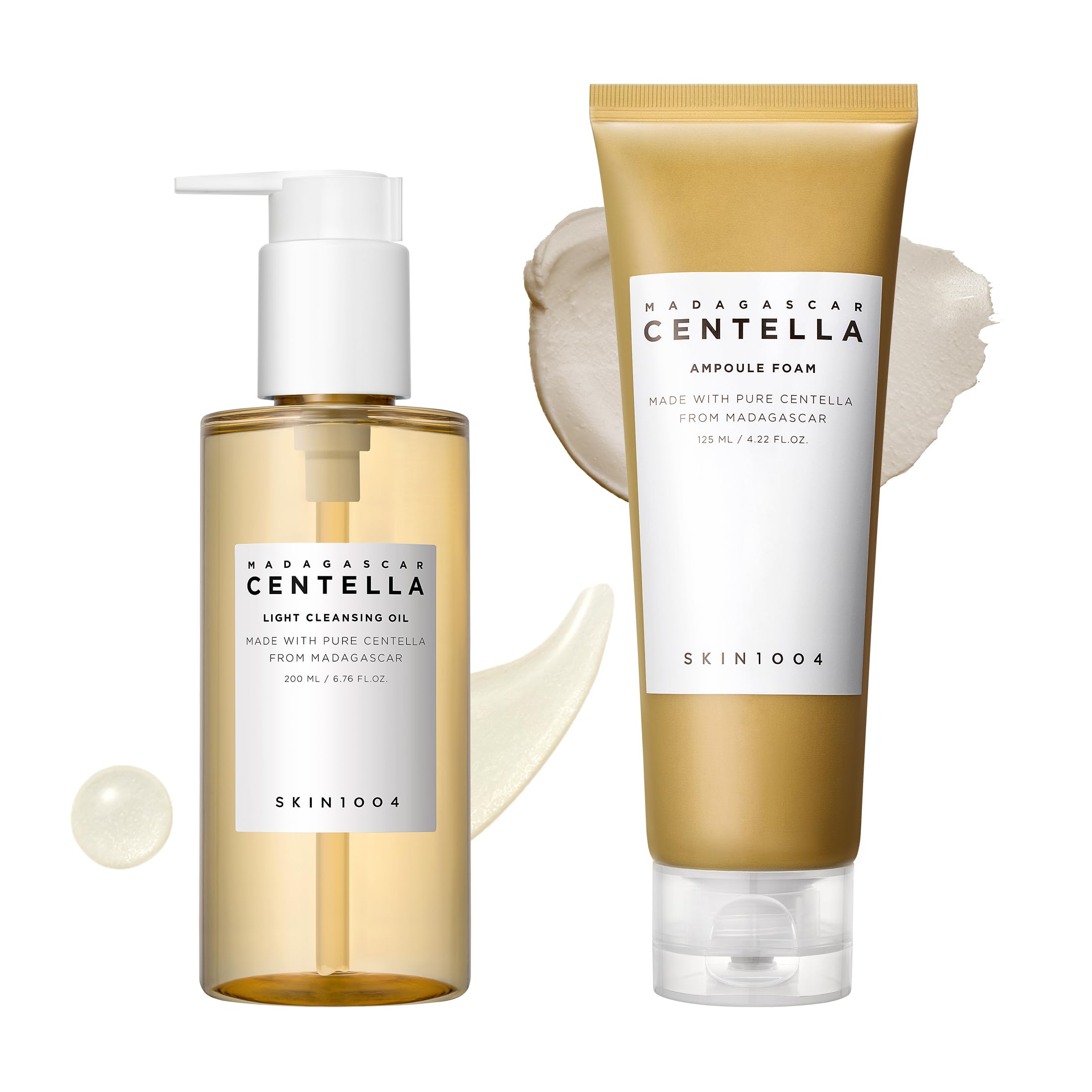 SKIN1004 Centella cleansing oil bottle pour, showing a lightweight makeup remover.