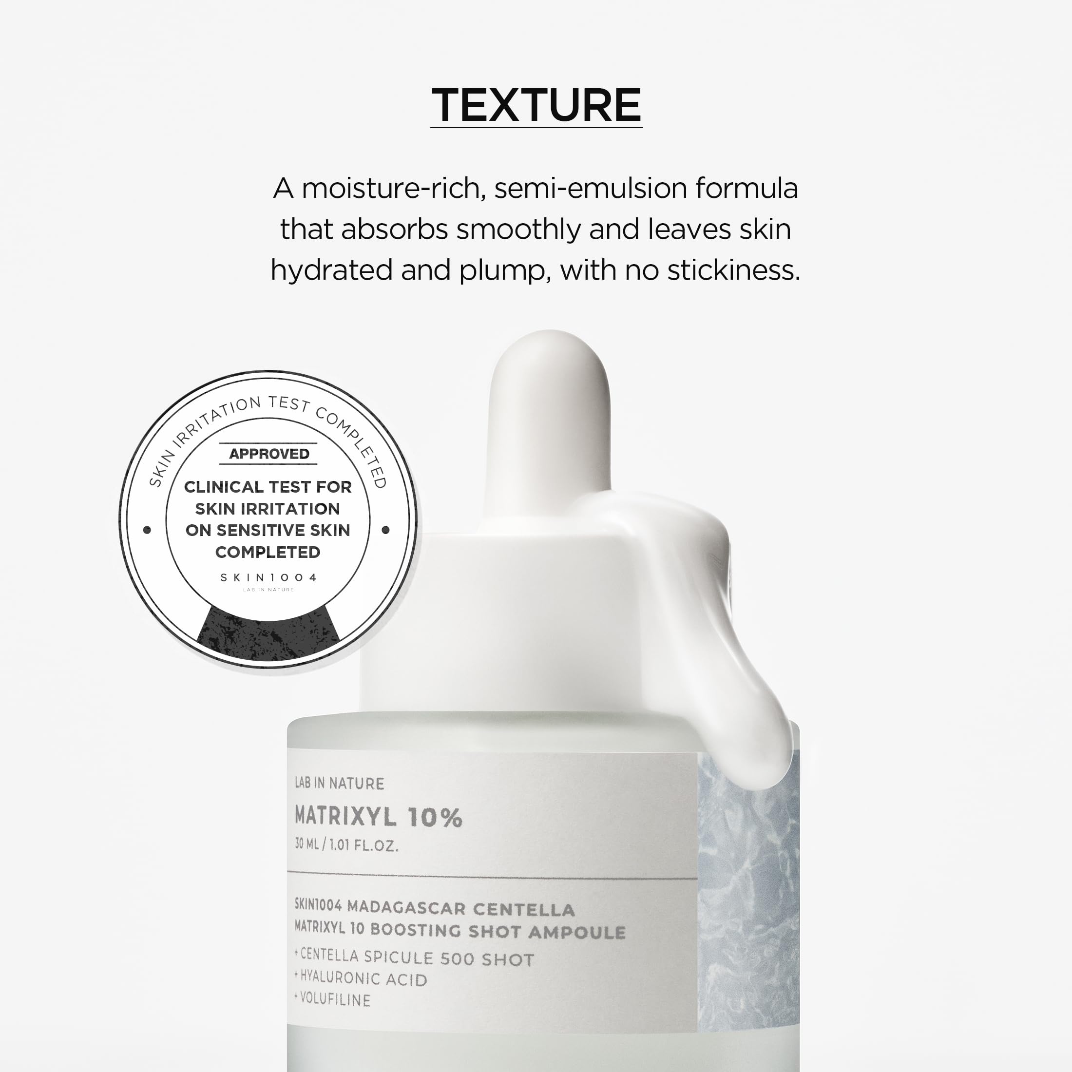 SKIN1004 Packaging label detail communicates clean dermatologist tested formulation