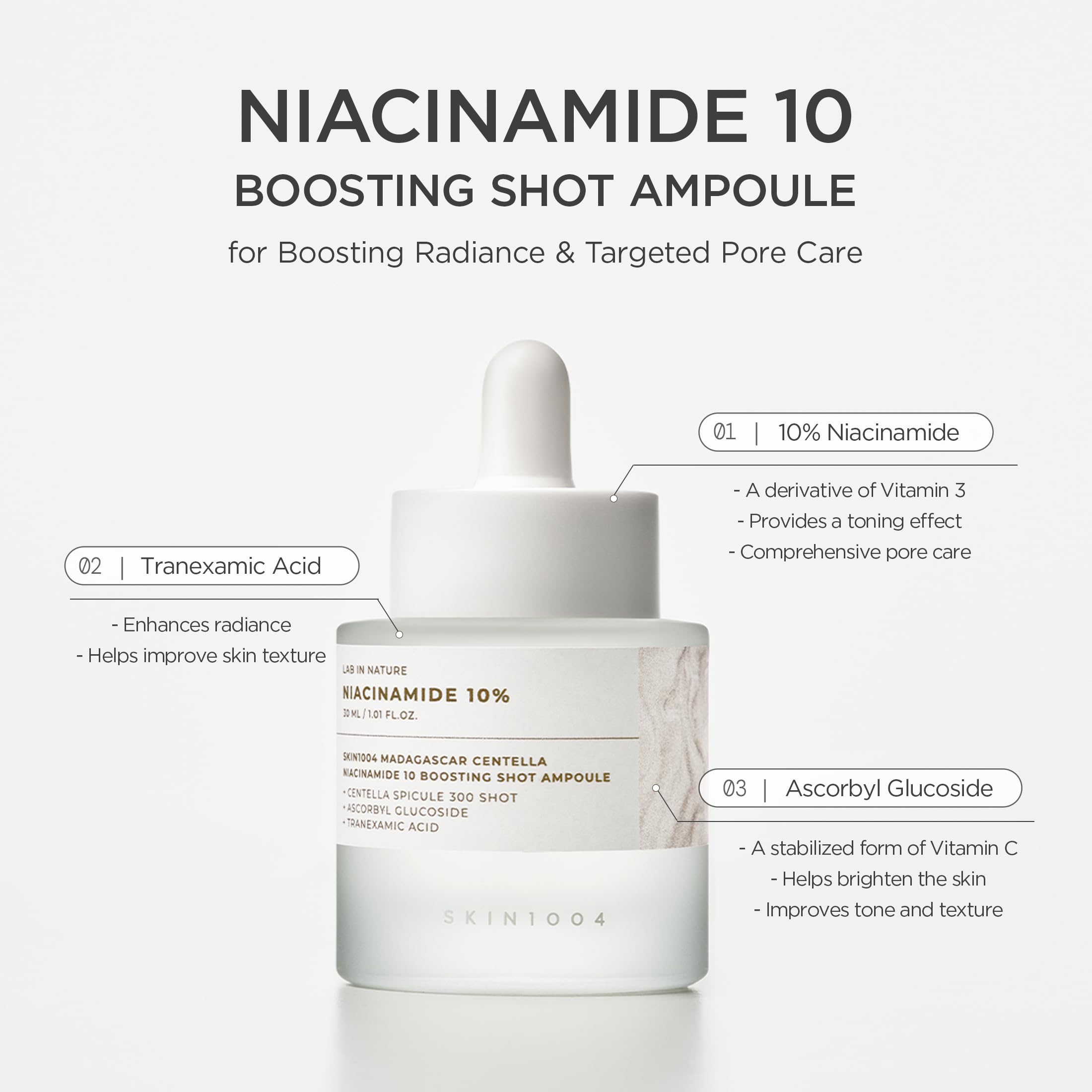 SKIN1004 Tranexamic Acid ampoule with dropper for targeted tone evenness.