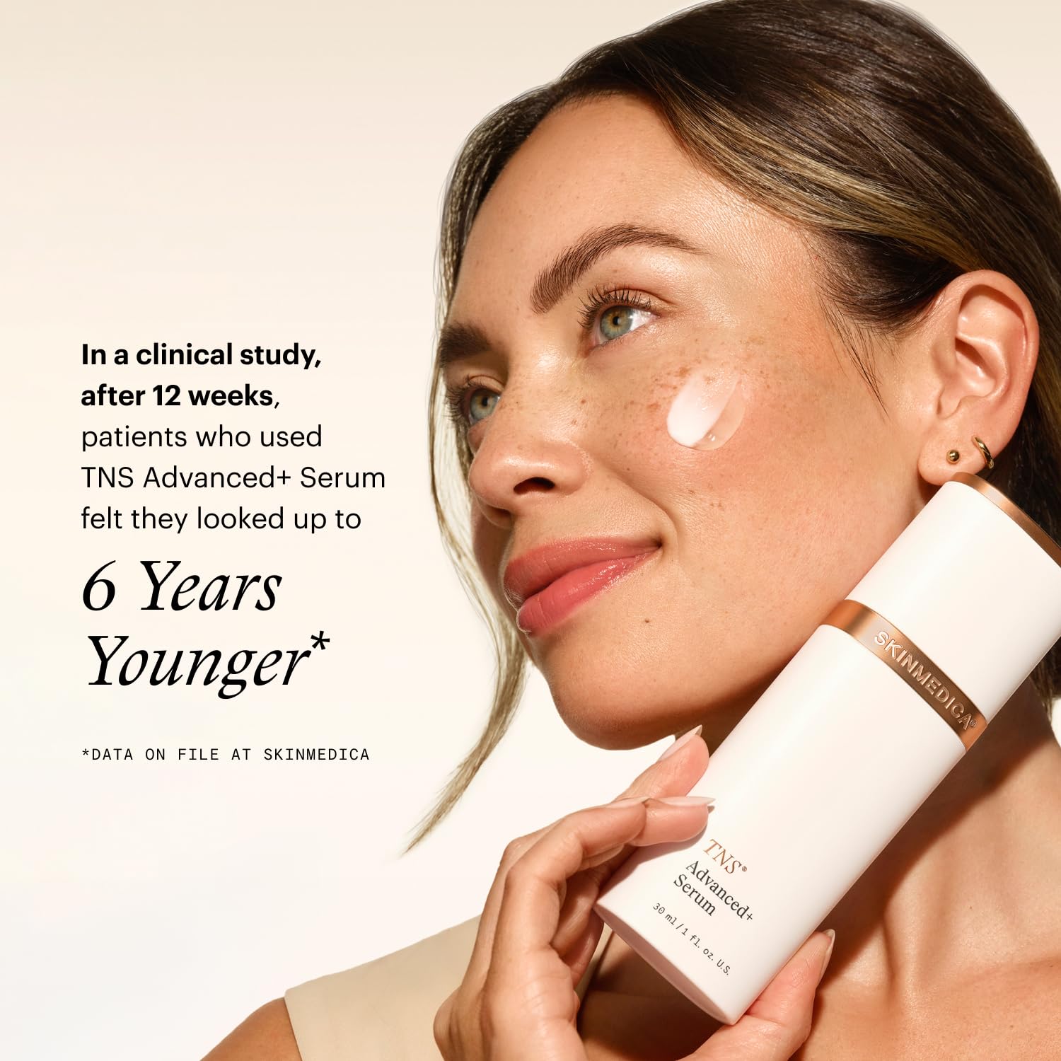 Creamy swirl of SkinMedica TNS Advanced+ Serum on skin
