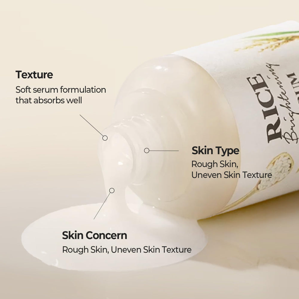 Rice plant and bottle emphasize natural ingredients in SKINFOOD Rice Serum