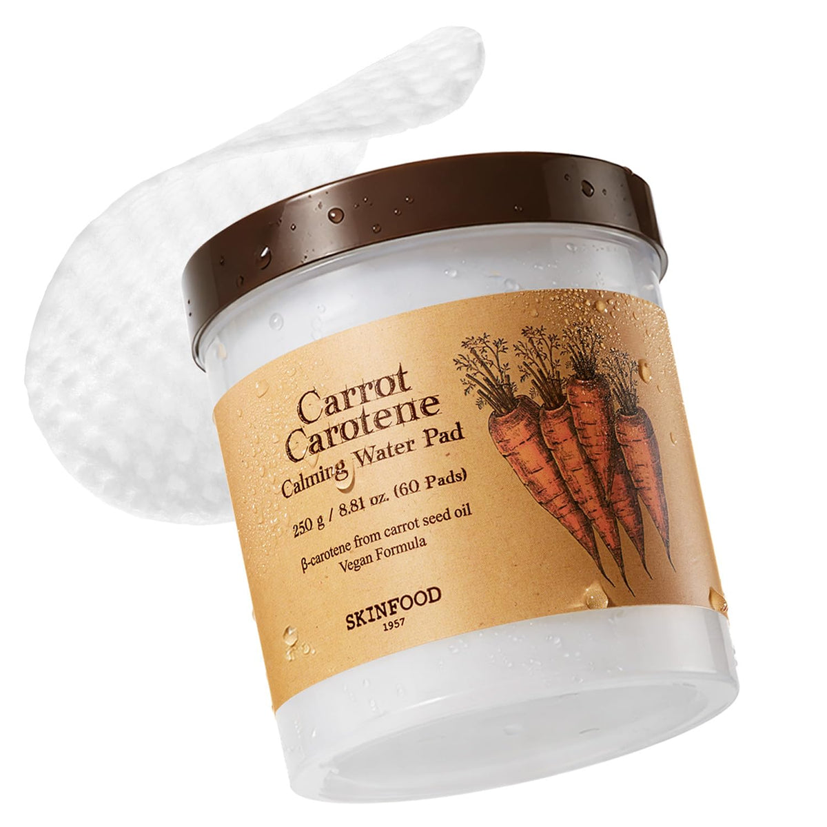 SKINFOOD Carrot Toner Pad delivers instant cooling for overheated skin.