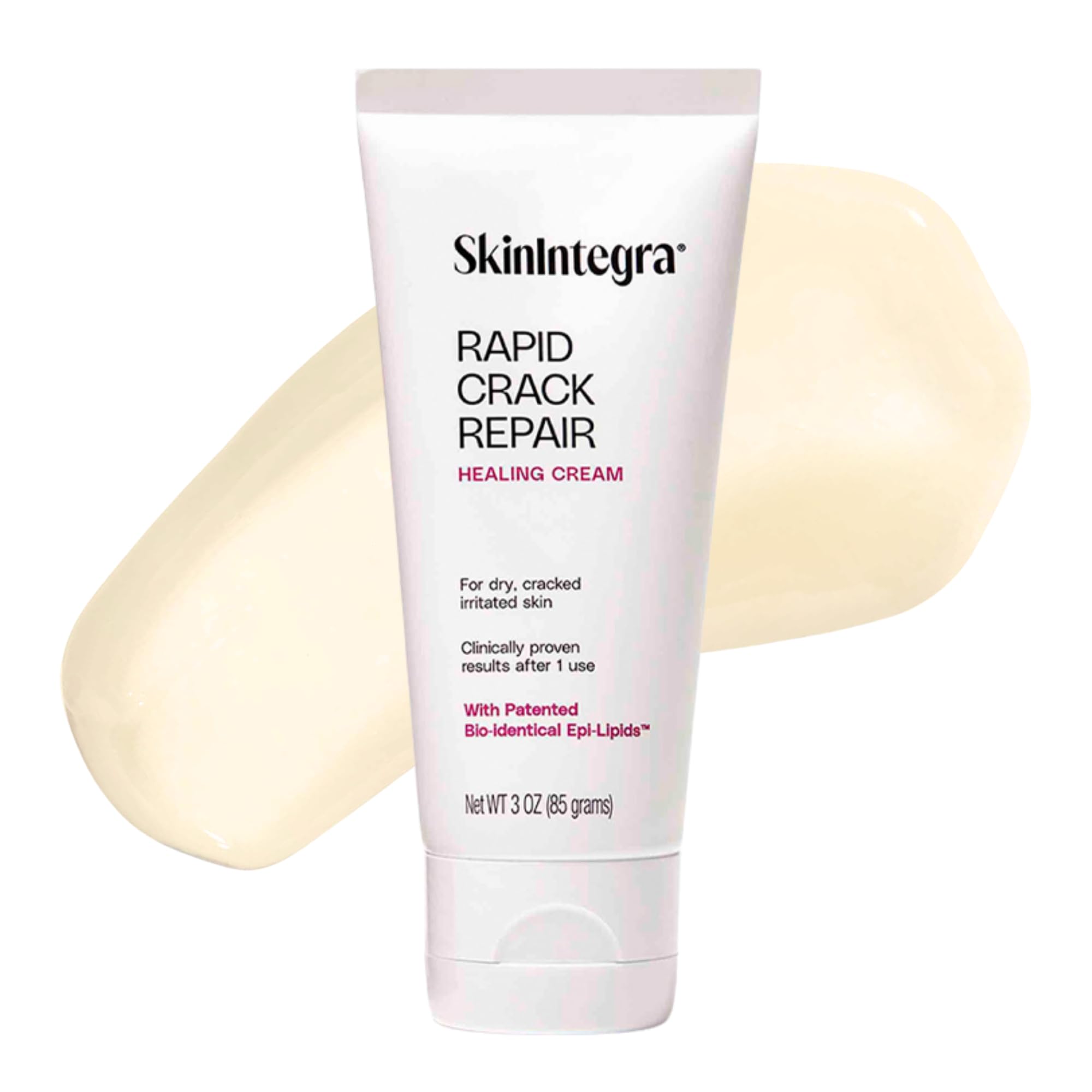 SkinIntegra Rapid Crack Repair Cream tube closeup, fragrance-free formula for cracked heel relief