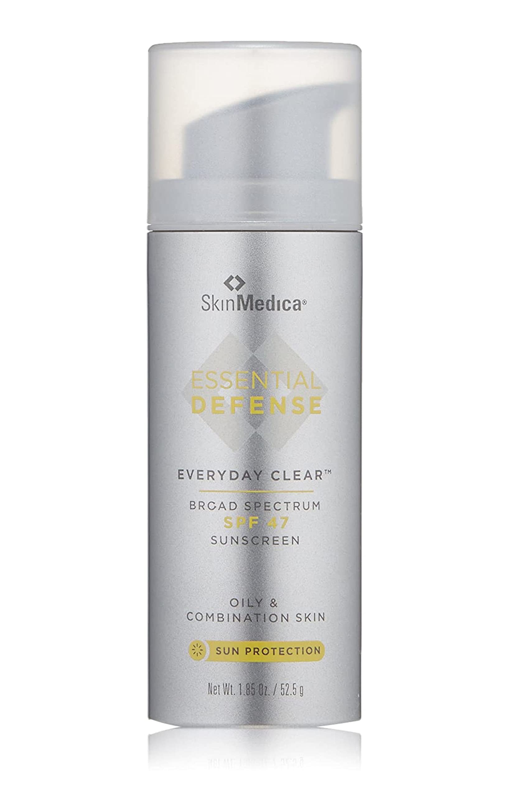 SkinMedica Essential Defense SPF 47 bottle pouring sunscreen for daily use