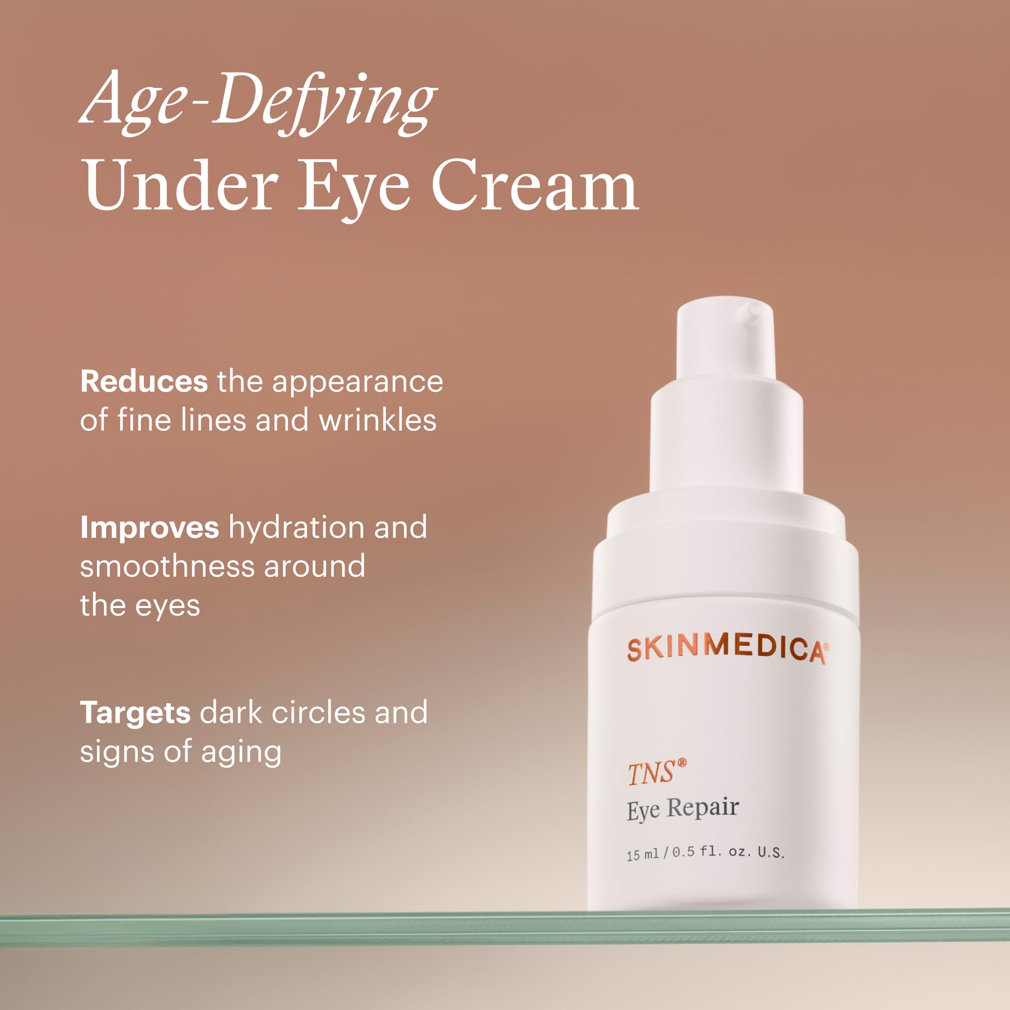 SkinMedica TNS Eye Repair Cream ingredients closeup highlights peptides and vitamins A, C, E.
