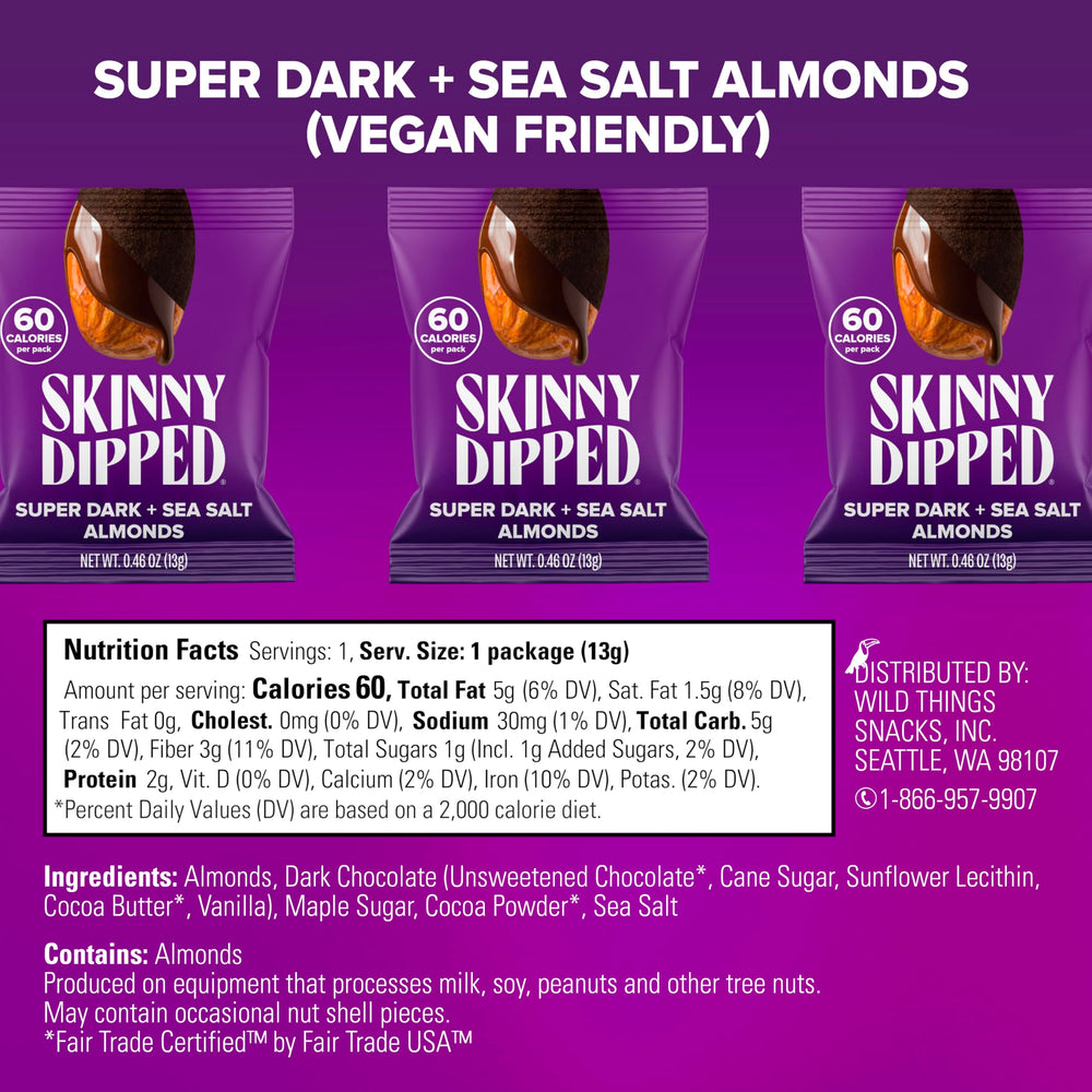 SkinnyDipped almonds with dark chocolate coating deliver rich flavor for quick cravings.