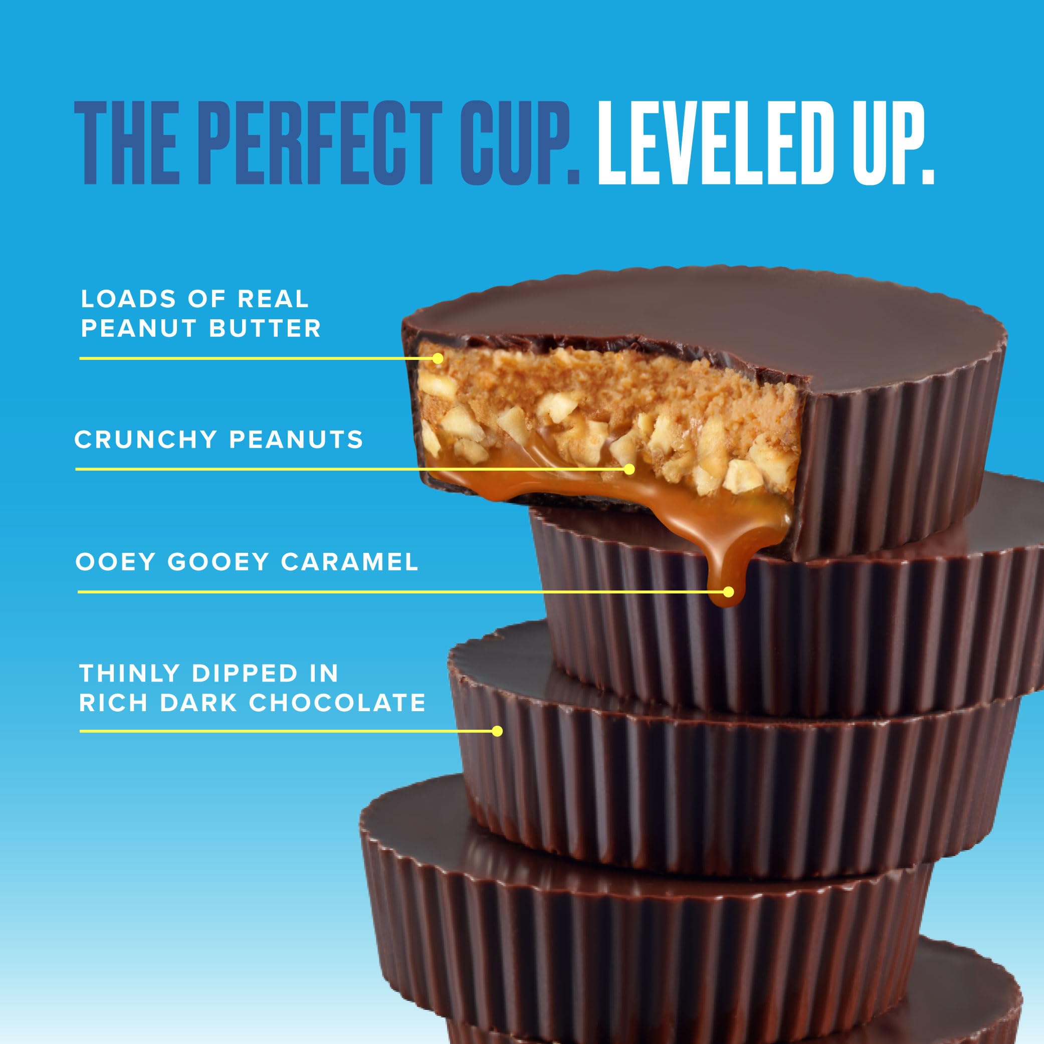 Resealable SkinnyDipped bag keeps cups fresh for on-the-go snacking.
