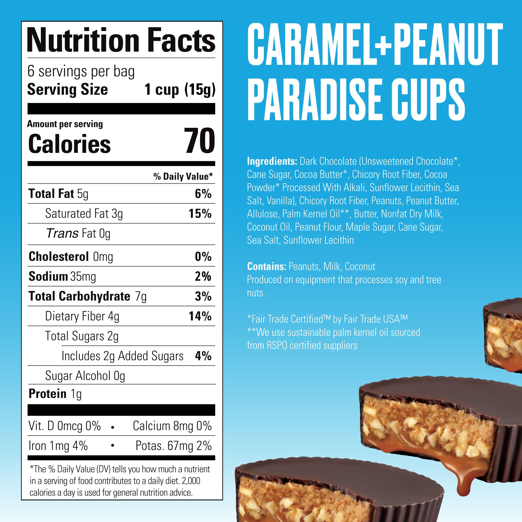 Close-up of peanut butter filling inside SkinnyDipped cup for creamy bite.