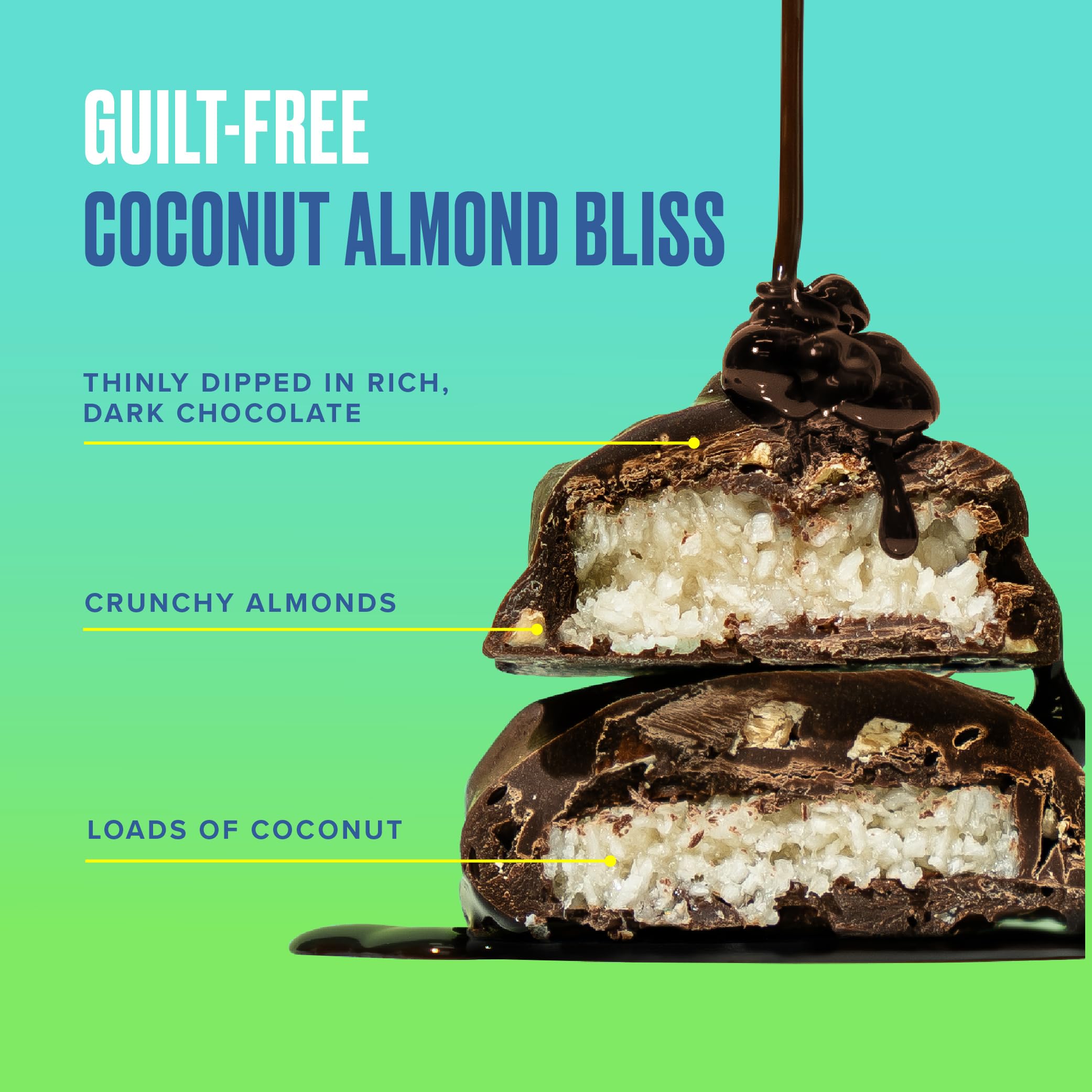SkinnyDipped coconut almond bites in pack for sharing and quick snacking.