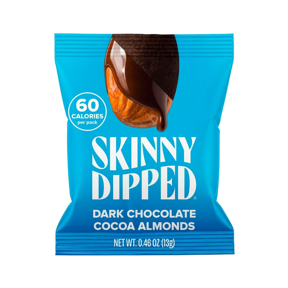 SkinnyDipped 24-pack display emphasizes on-the-go snacking convenience.