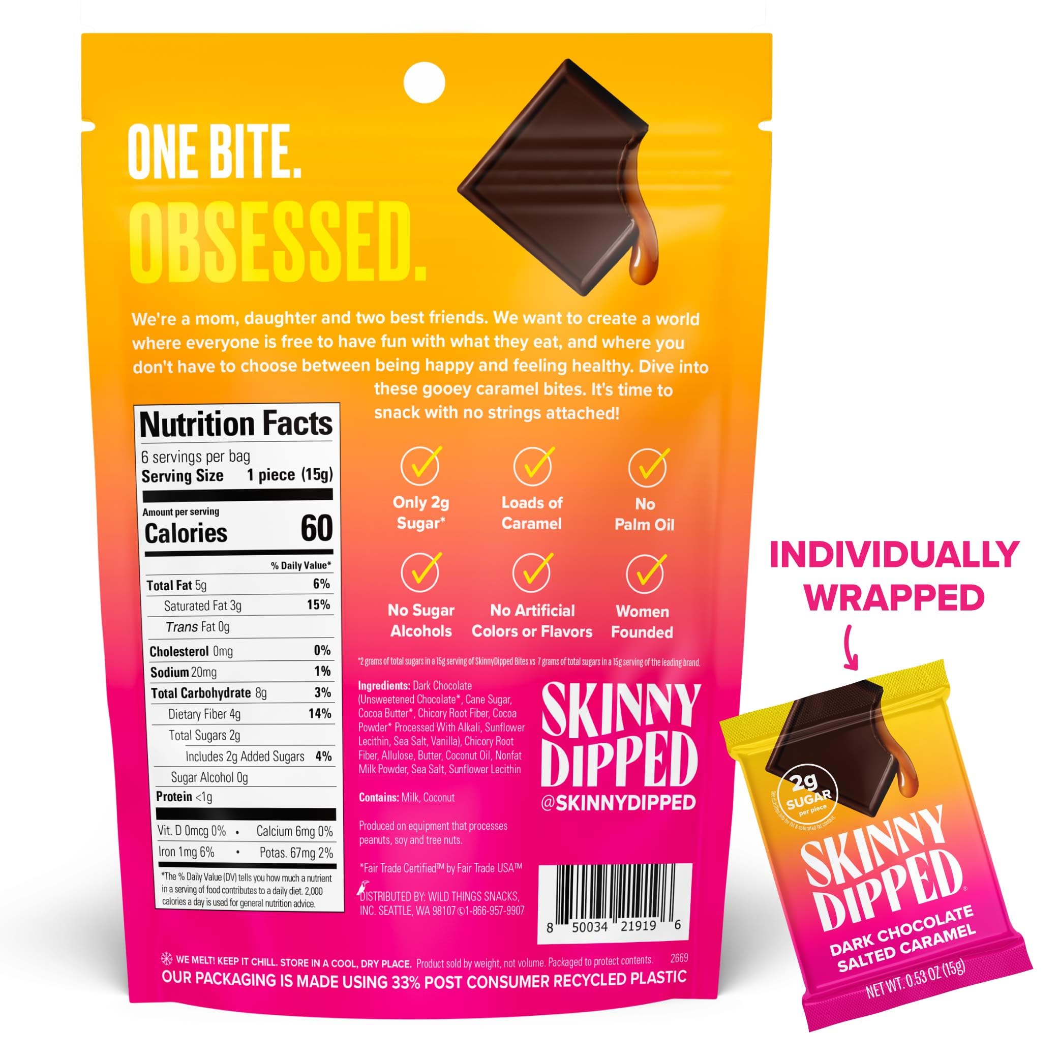 SkinnyDipped Dark Chocolate Cocoa, rich cocoa flavor in a thin shell