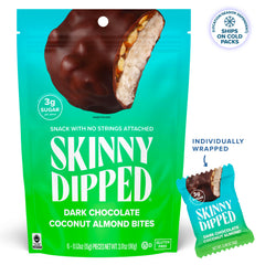 SkinnyDipped dark shell detail highlights thin coating and indulgent crunch.