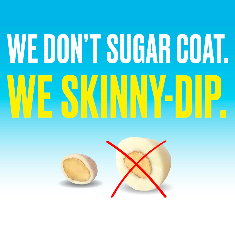 SkinnyDipped Lemon Bliss Almonds nutrition panel highlights gluten-free and kosher status.