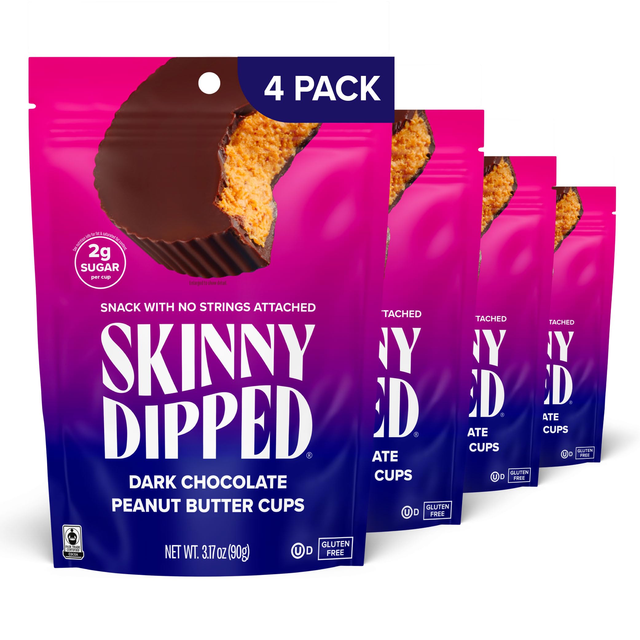 SkinnyDipped packaging front with keto-friendly peanut butter cups.