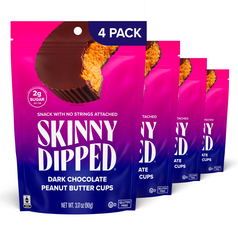 SkinnyDipped packaging front with keto-friendly peanut butter cups.