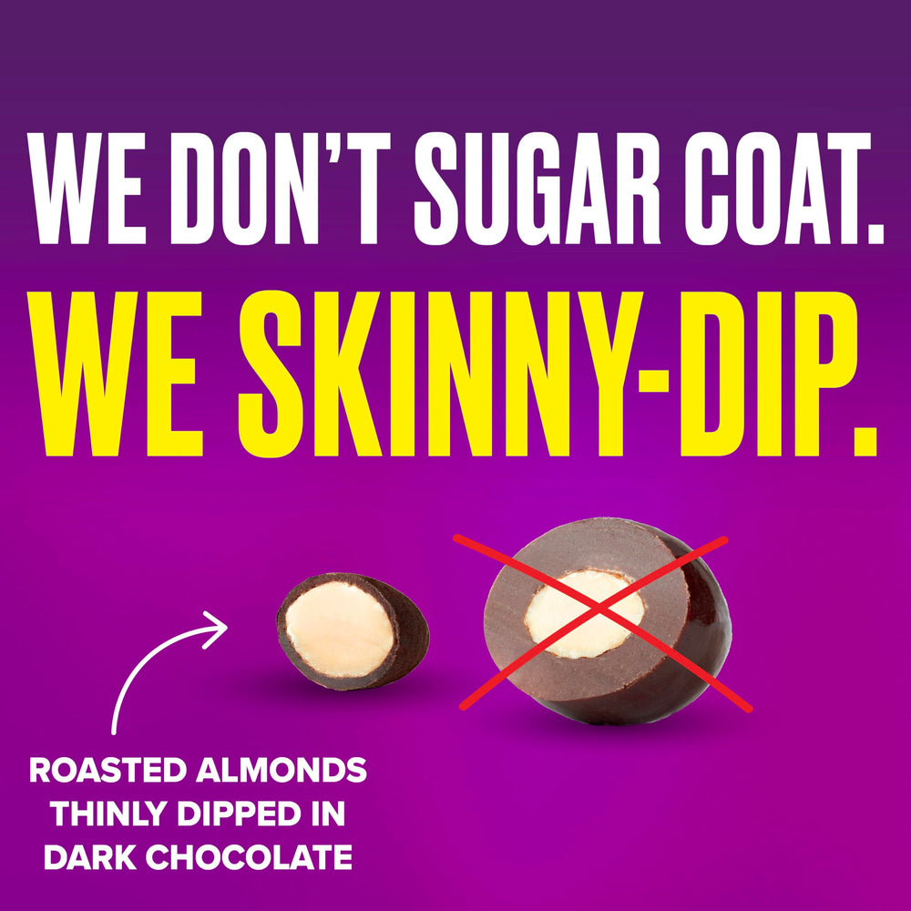 SkinnyDipped plant-protein snack features crunchy almonds and clean ingredients.