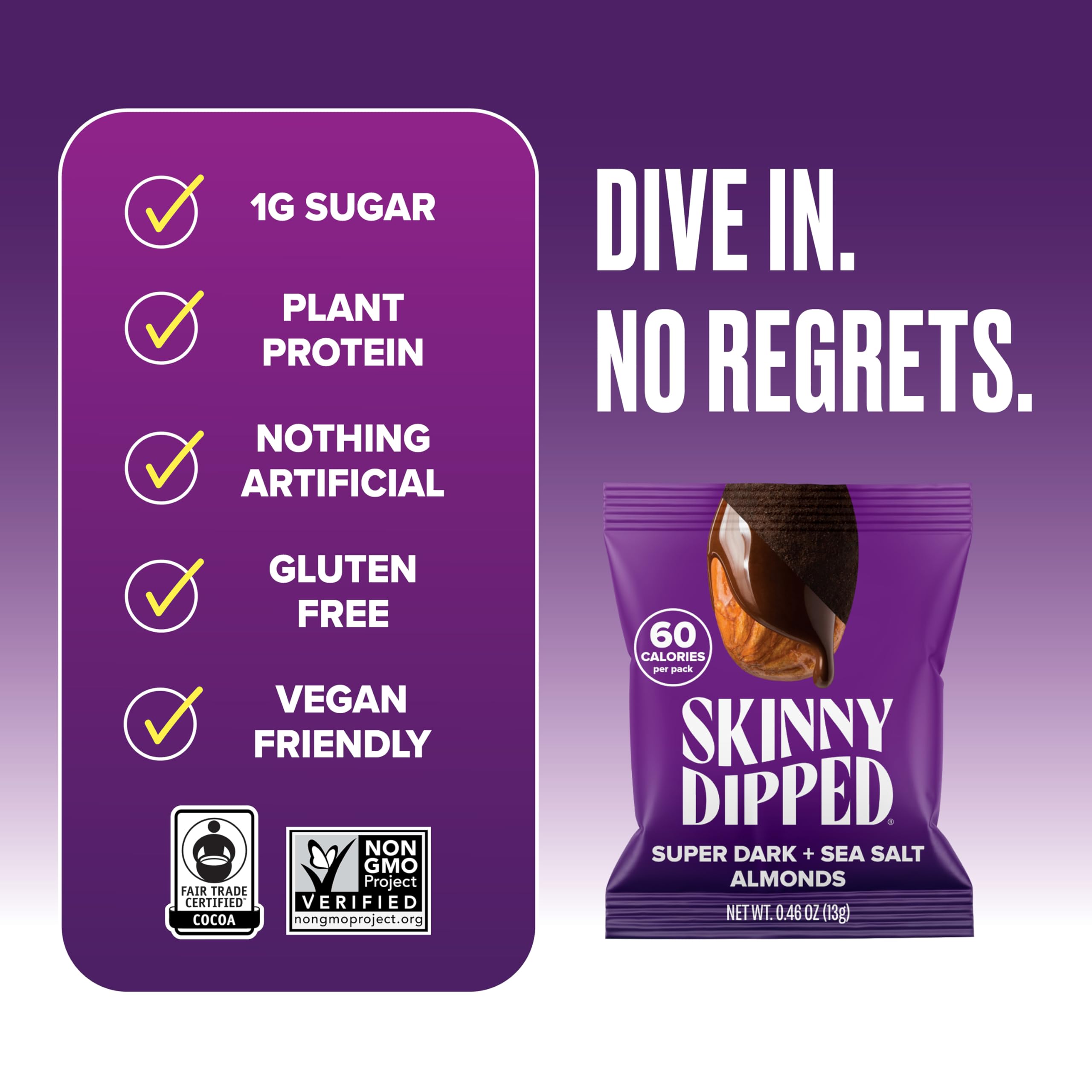 SkinnyDipped sea salt dust highlights savory balance on each almond.