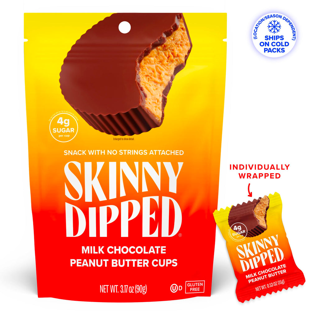 SkinnyDipped cup interior with thin milk chocolate shell.