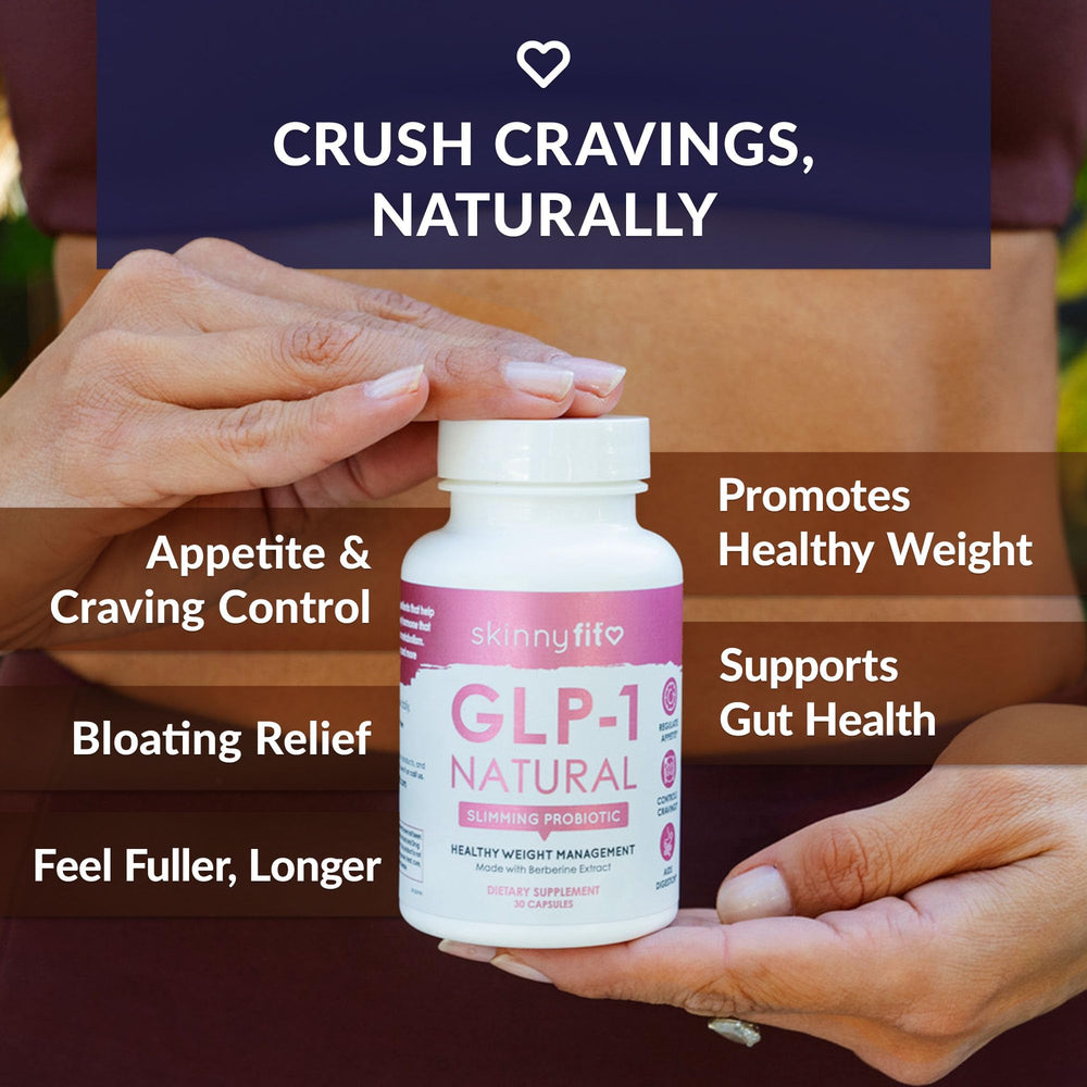 Capsules of SkinnyFit GLP-1 Natural Probiotic Supplement for daily routine and digestion support.