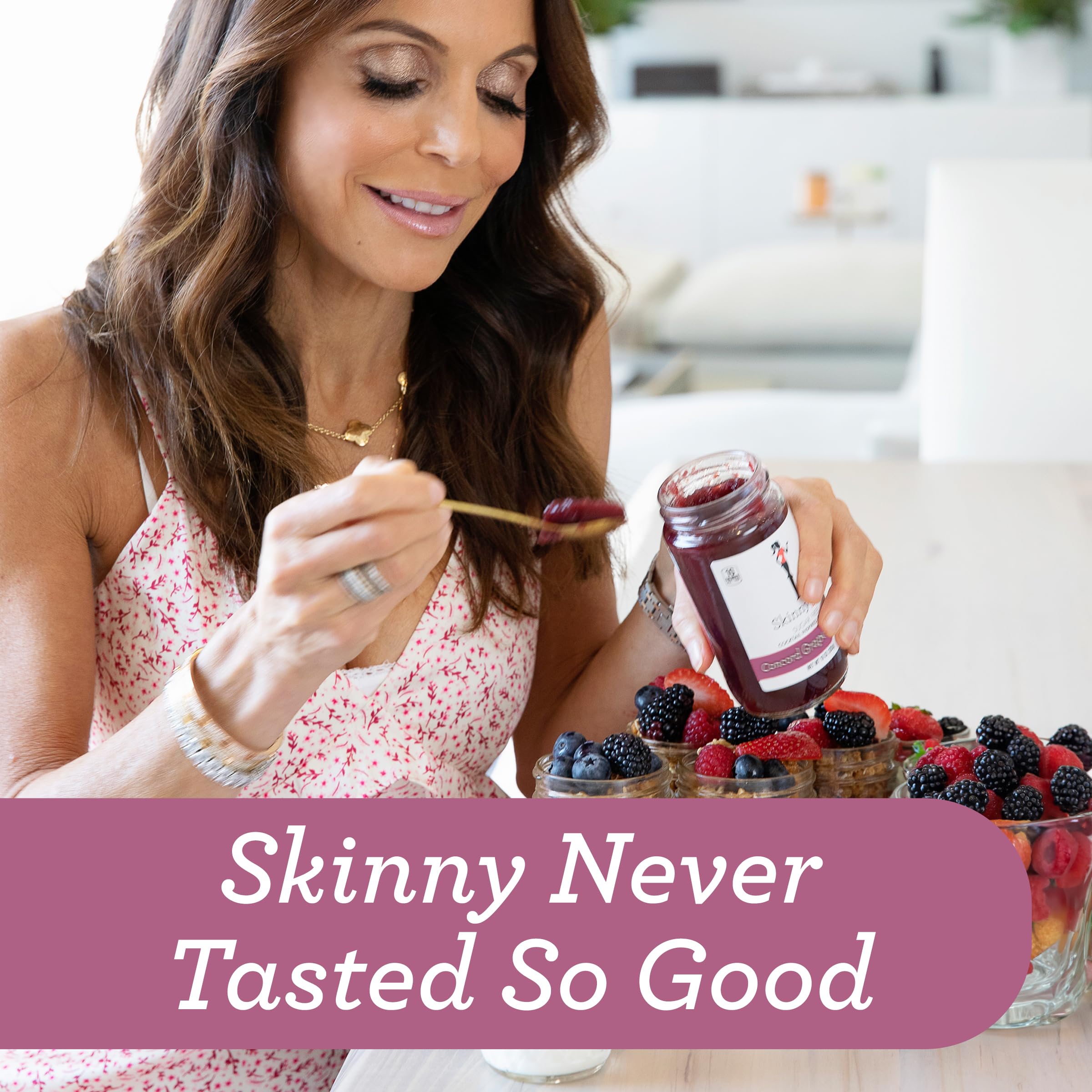 10-ounce Skinnygirl Kosher Preserves bottle on a pantry shelf