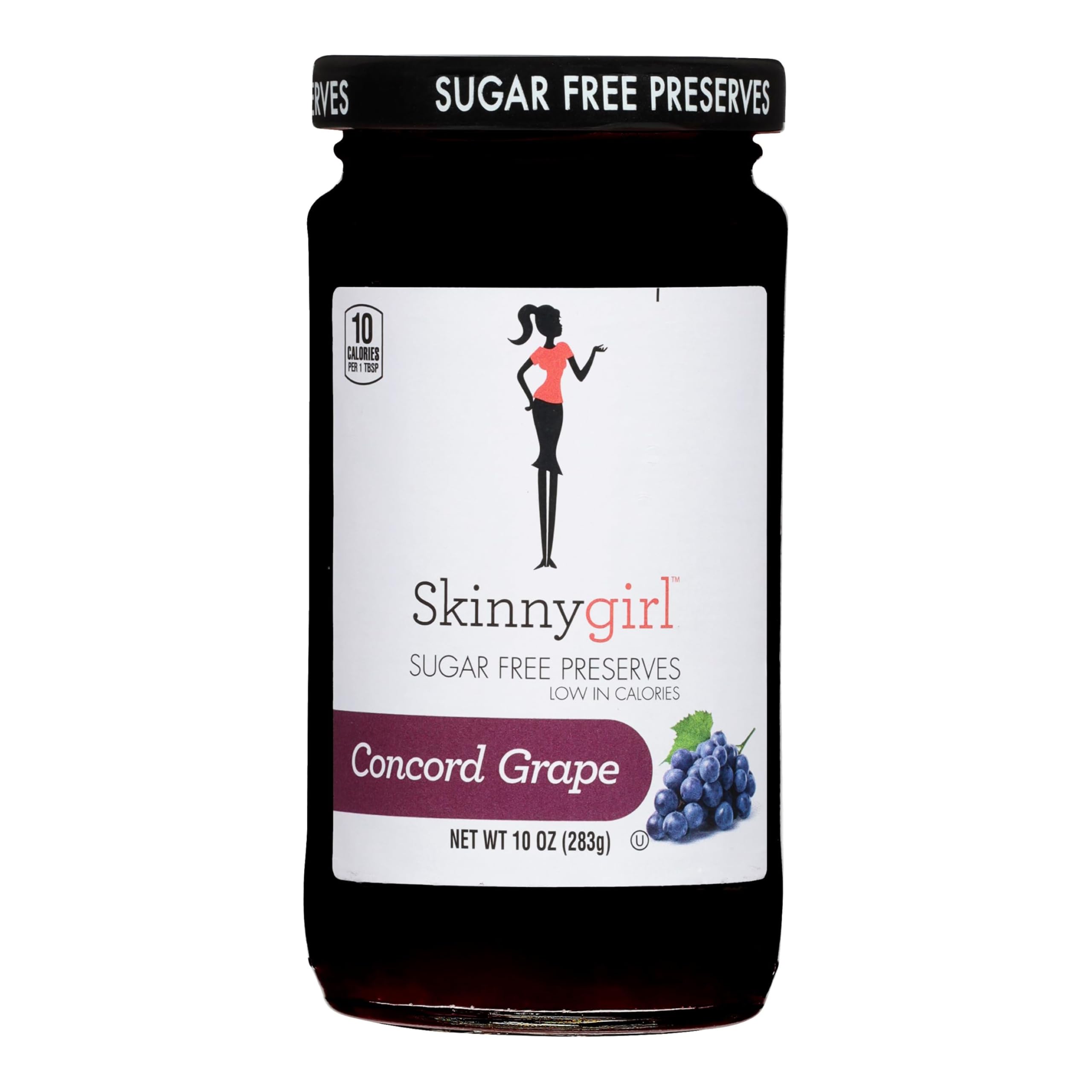 Skinnygirl Merlot Grape Preserves jar shows a glossy label for a low-calorie breakfast option
