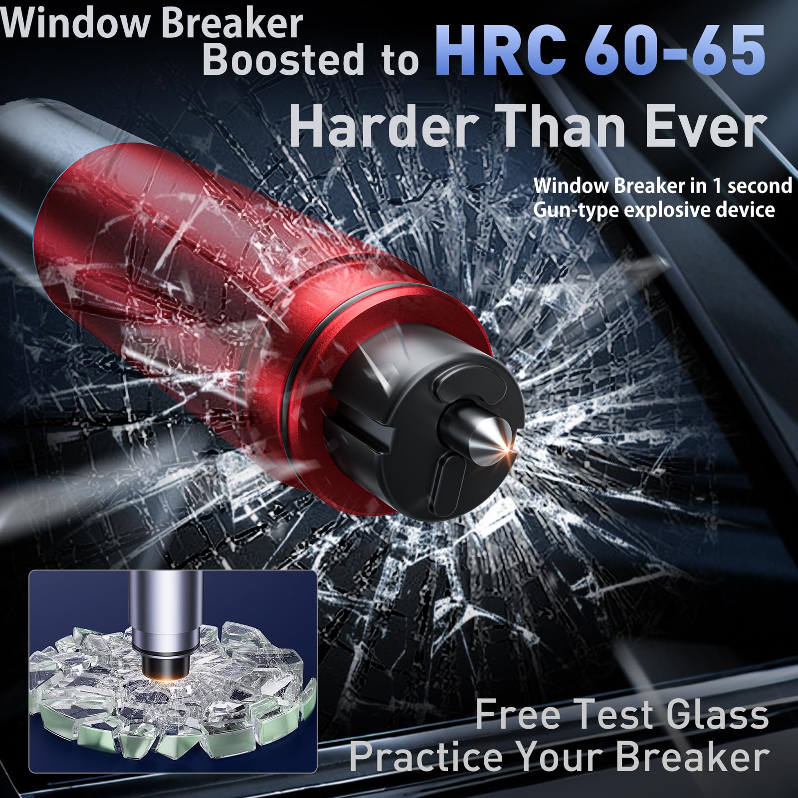 Skinnyon window breaker with tungsten head and transparent lid for easy access.