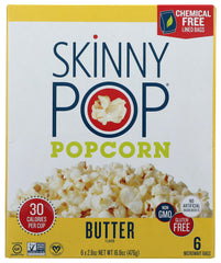 SkinnyPop Butter Microwave Popcorn bag front for quick snacking