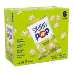 SkinnyPop Original six-pack popcorn bags for quick dairy-free snacking