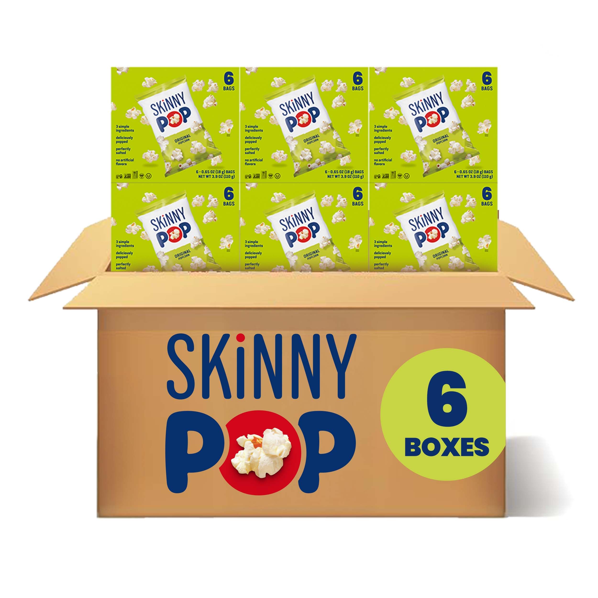 SkinnyPop Original popcorn bag 0.65oz for a quick gluten-free snack.