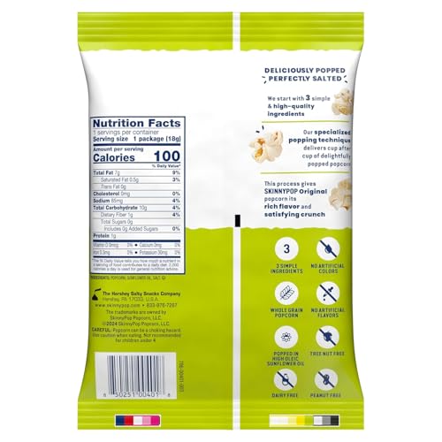 SkinnyPop Original ingredients highlight whole grain popcorn and simple components