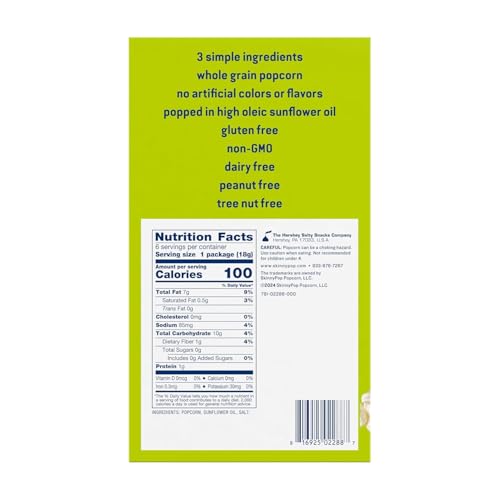 Close-up of SkinnyPop bag showing light salt on crunchy kernels