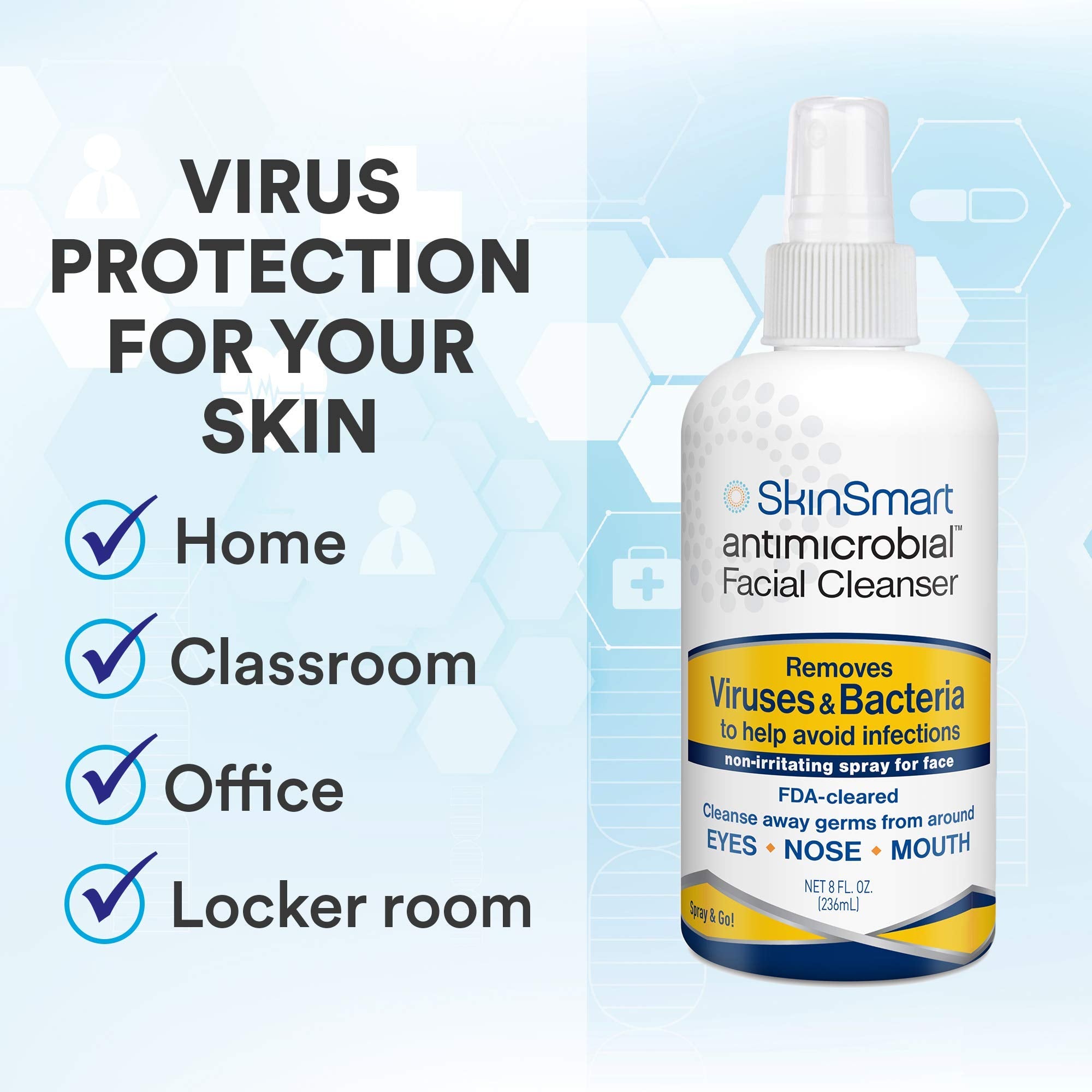 SkinSmart Antimicrobial 8oz spray bottle ideal for quick, portable hygiene touchups.