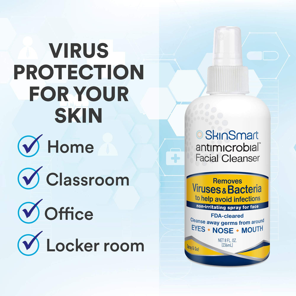 SkinSmart Antimicrobial 8oz spray bottle ideal for quick, portable hygiene touchups.