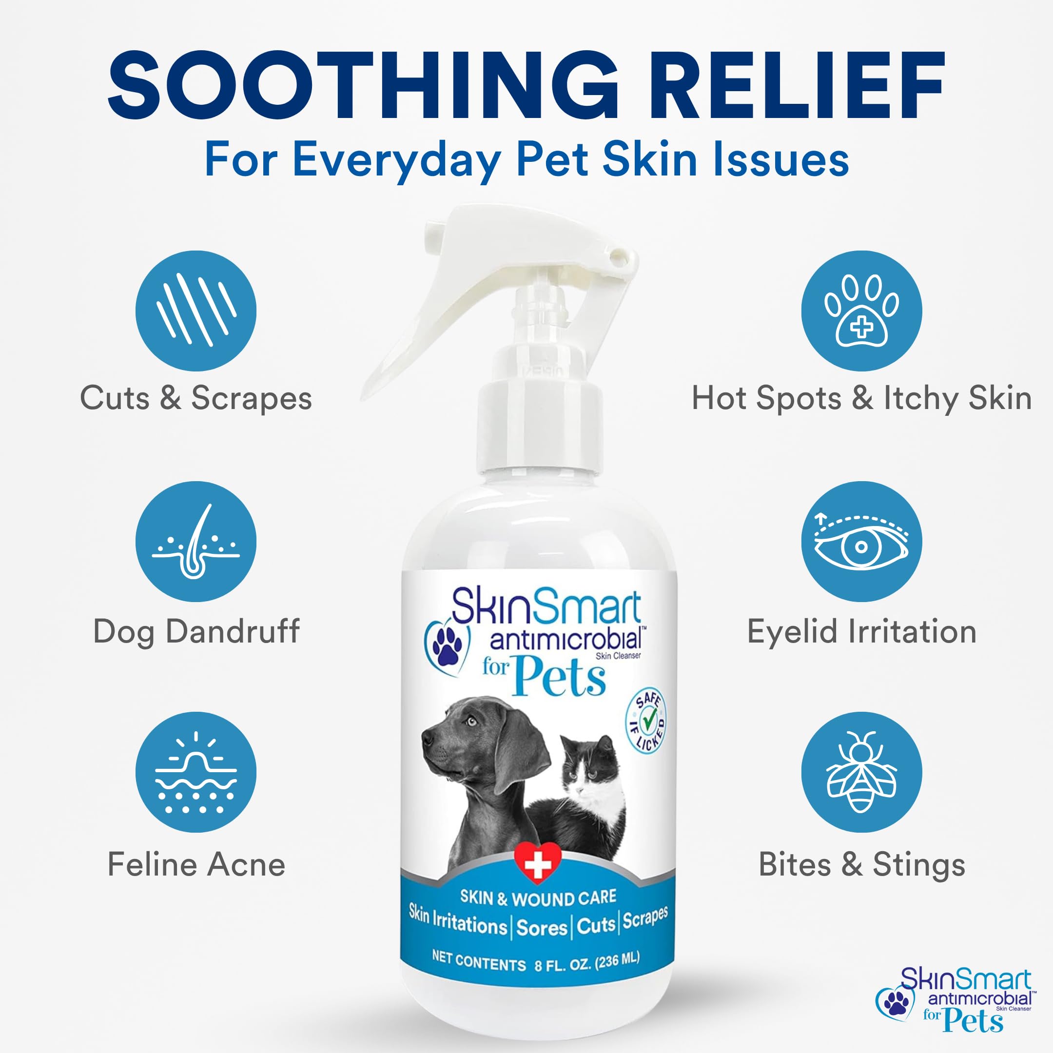SkinSmart Antimicrobial for dogs, cats, and horses works across many pets.