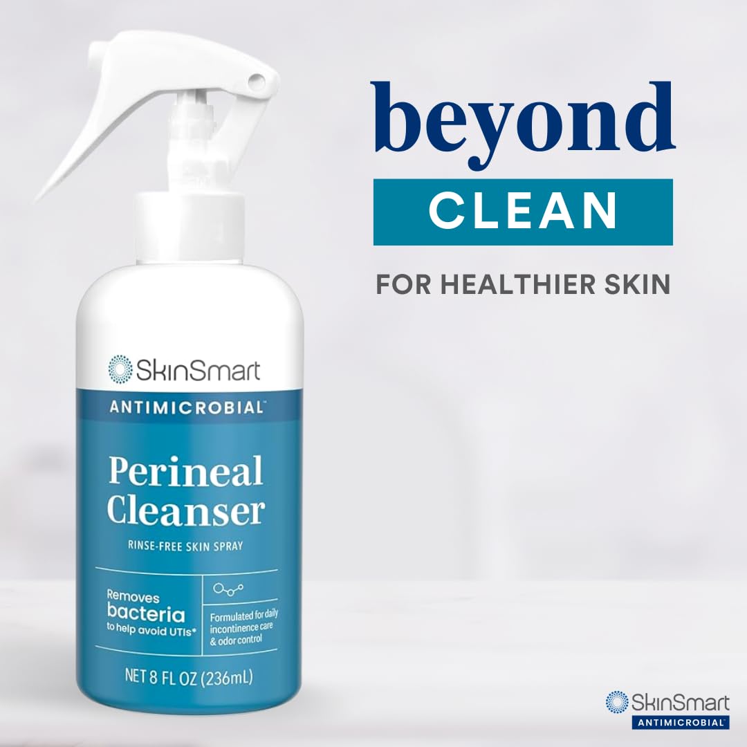 SkinSmart antimicrobial perineal cleanser mist application demonstrates rinse-free use