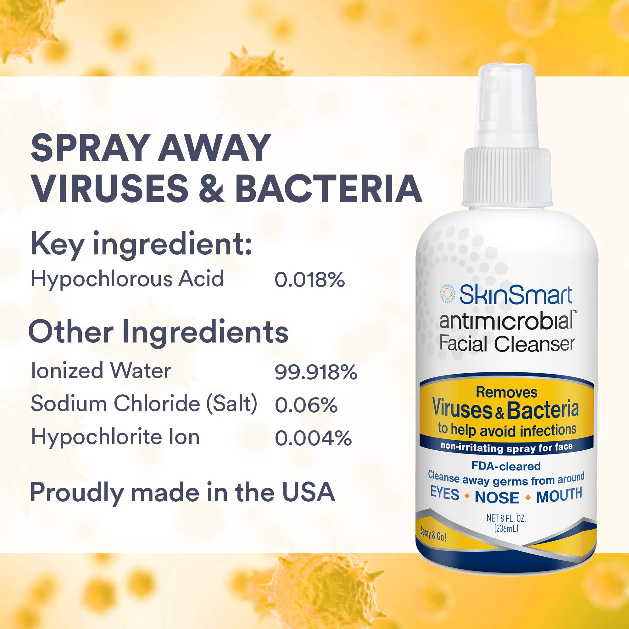 SkinSmart Antimicrobial portable spray showcases a compact design for travel and errands.