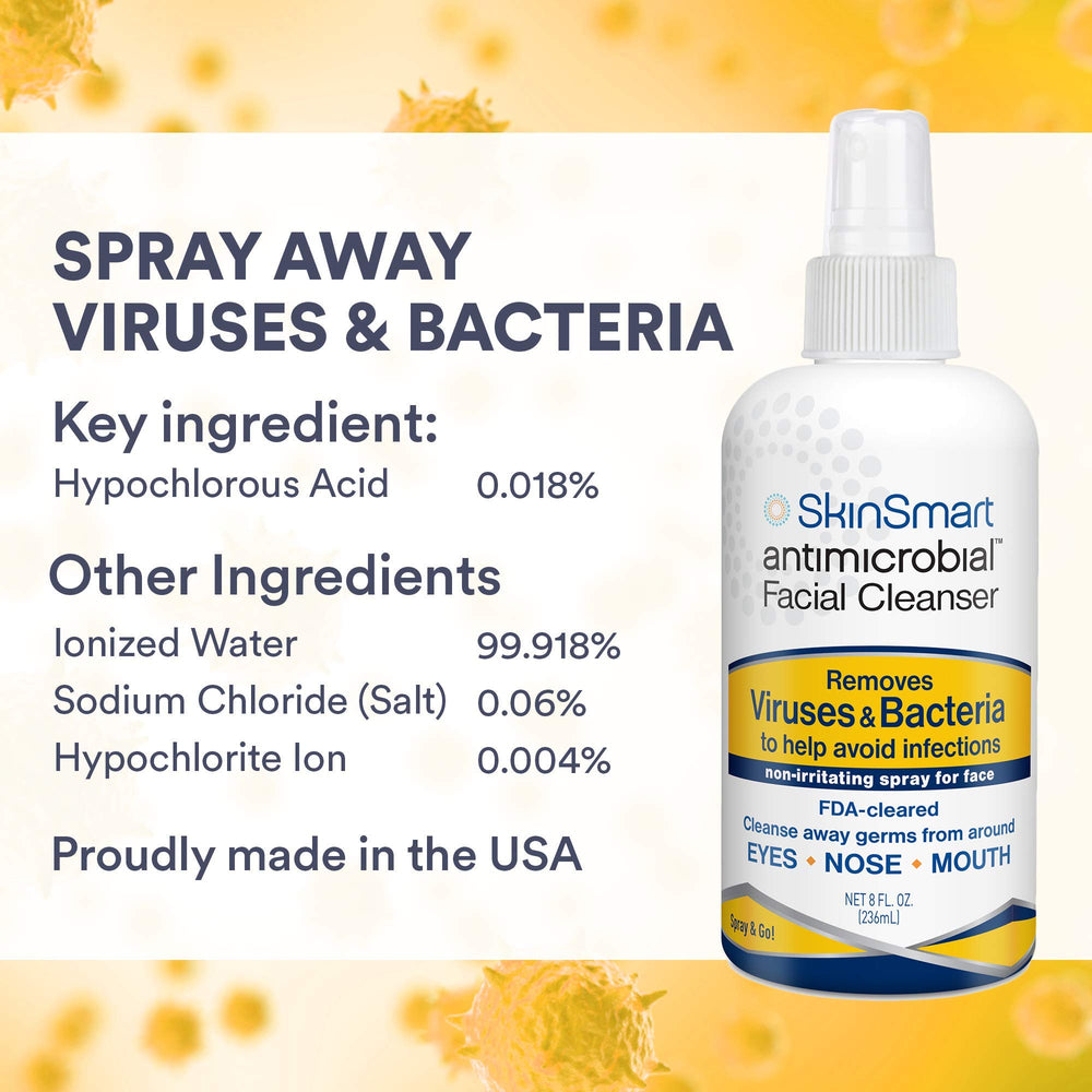SkinSmart Antimicrobial portable spray showcases a compact design for travel and errands.