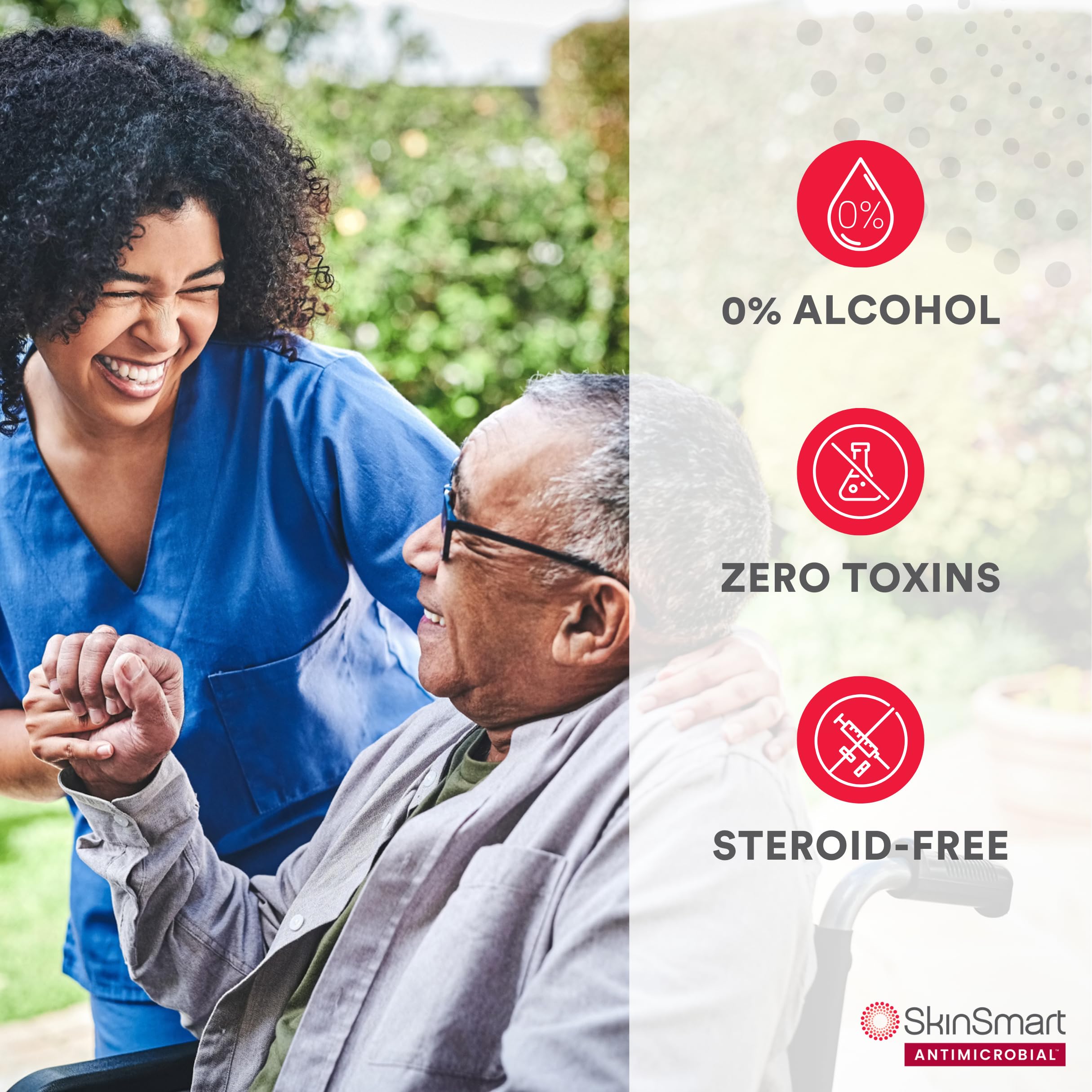 SkinSmart Antimicrobial Wound Therapy ingredients icons highlighting hypochlorous formulation