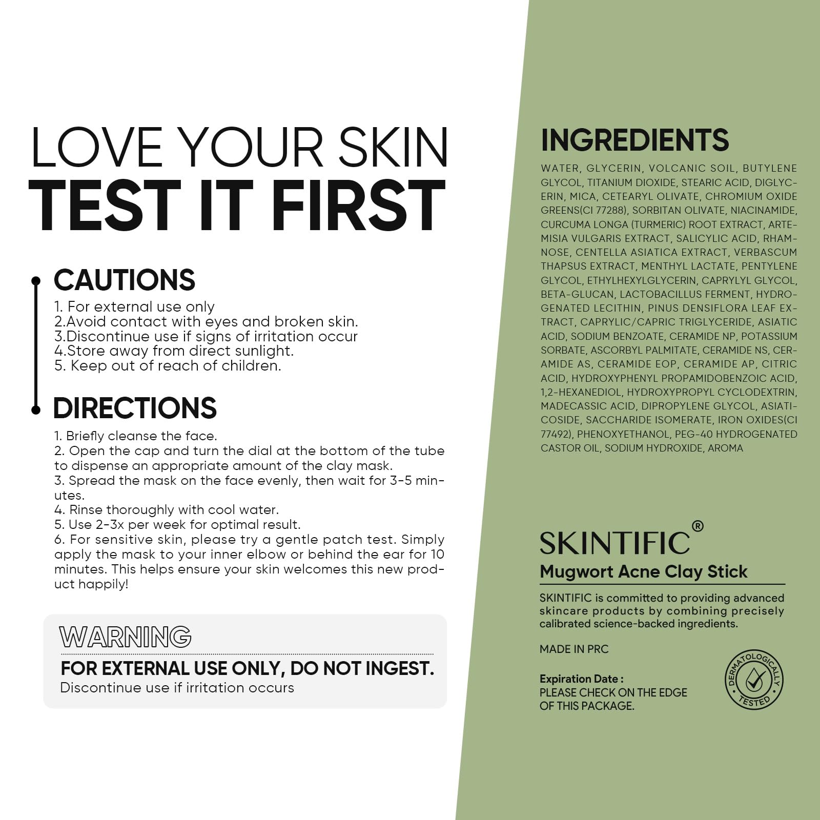 Close-up of Mugwort Clay Stick Mask formula delivering soothing, balanced purification.