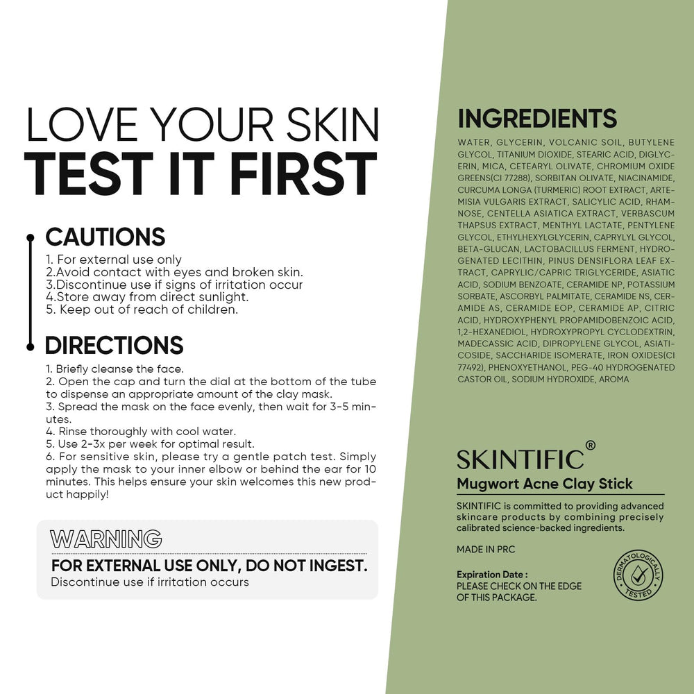 Close-up of Mugwort Clay Stick Mask formula delivering soothing, balanced purification.