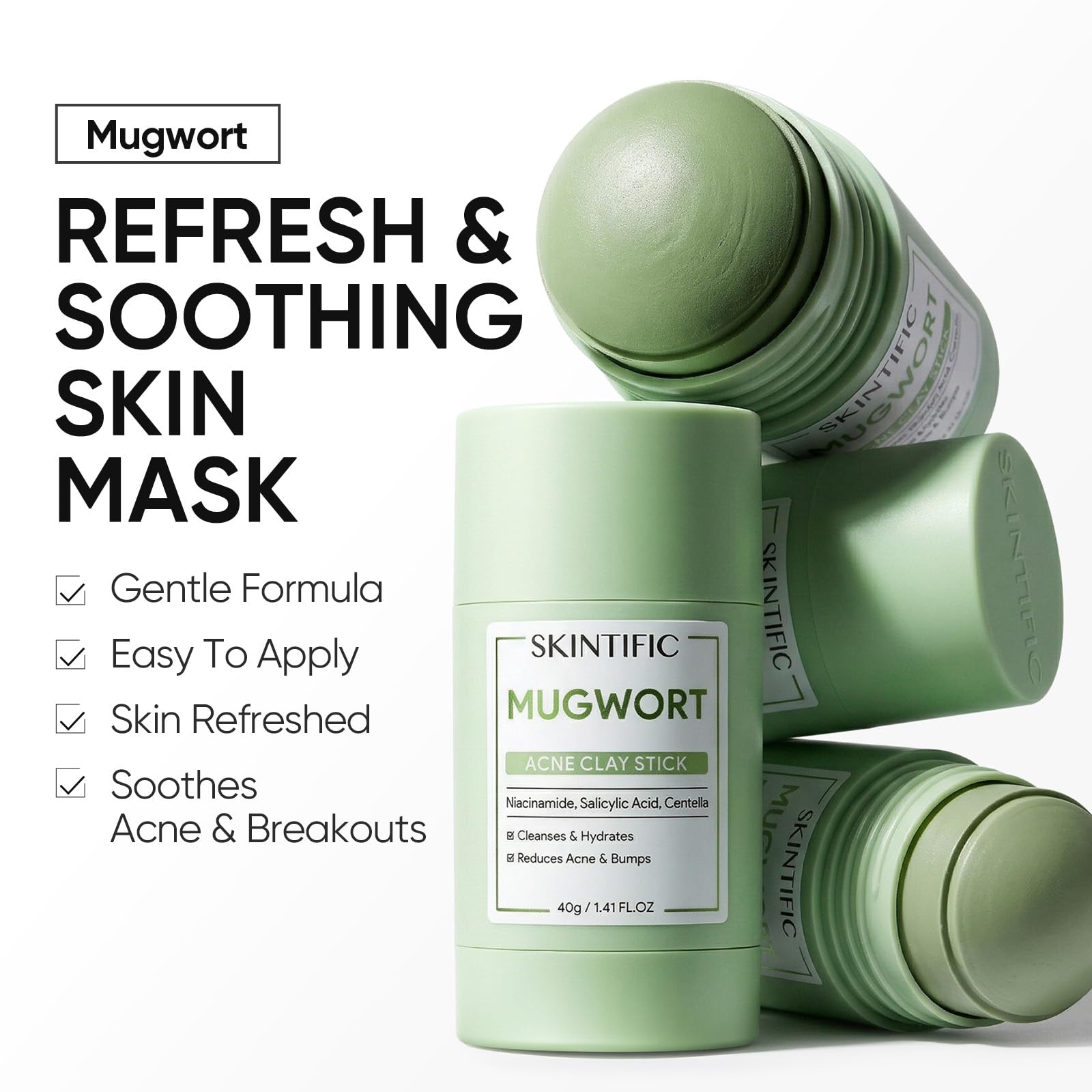 Smoothed clay stick glides over T-zone for easy, mess-free application.