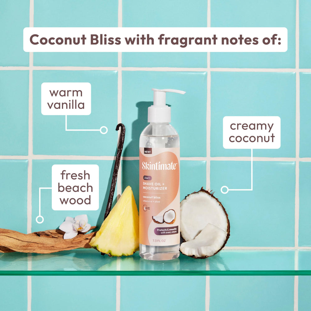 Full-body care with Skintimate Coconut Bliss emphasizing versatile hydration